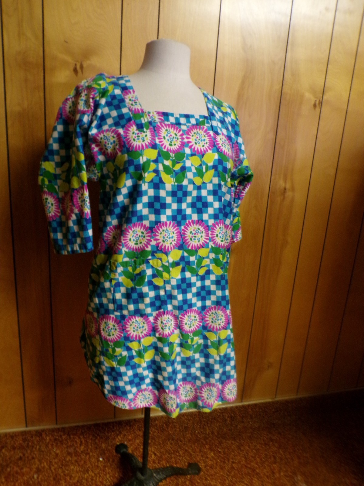 Vintage 1970’s Colorful Smock Open Back Blouse Shirt Top Waist 34″