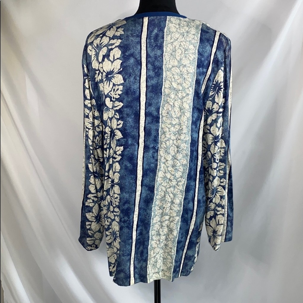 Jo Hardin Vintage Blue Floral Tie Front Thin Cardigan Sweater Sz 14
