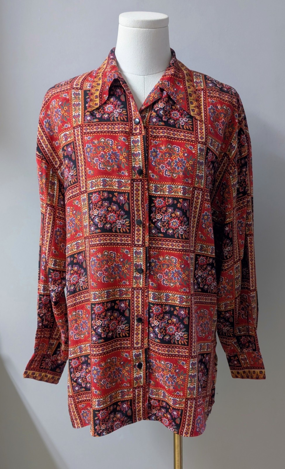 Vintage Compagnie Internationale Express Floral Blouse Oversized Loop Collar XS