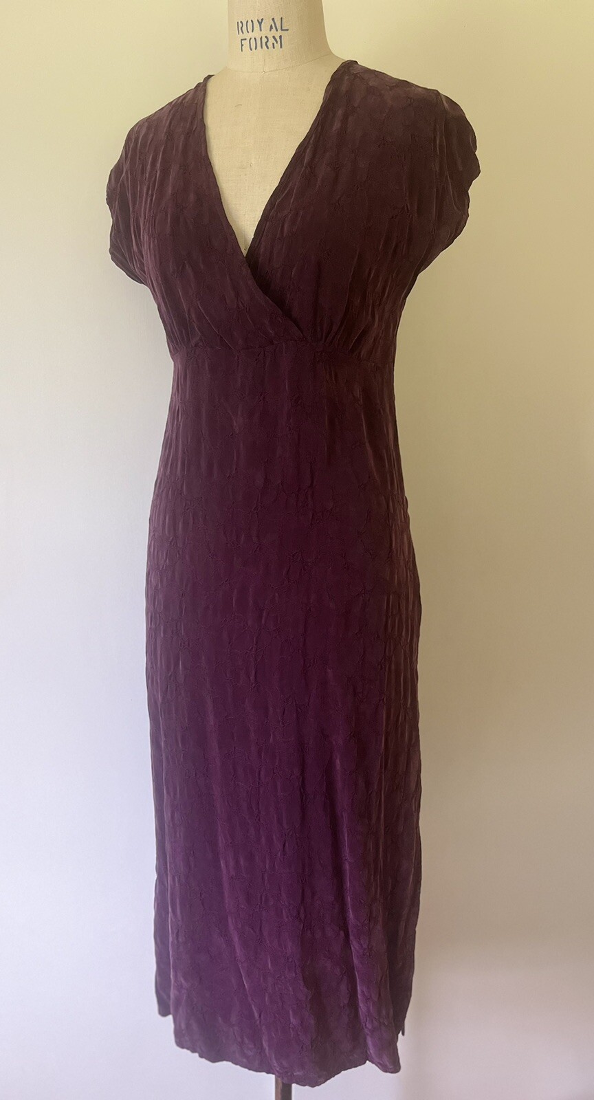 Ms. Emma Designs Handcrafted Sheath Dress Purple Textured Rayon Empire Waist M