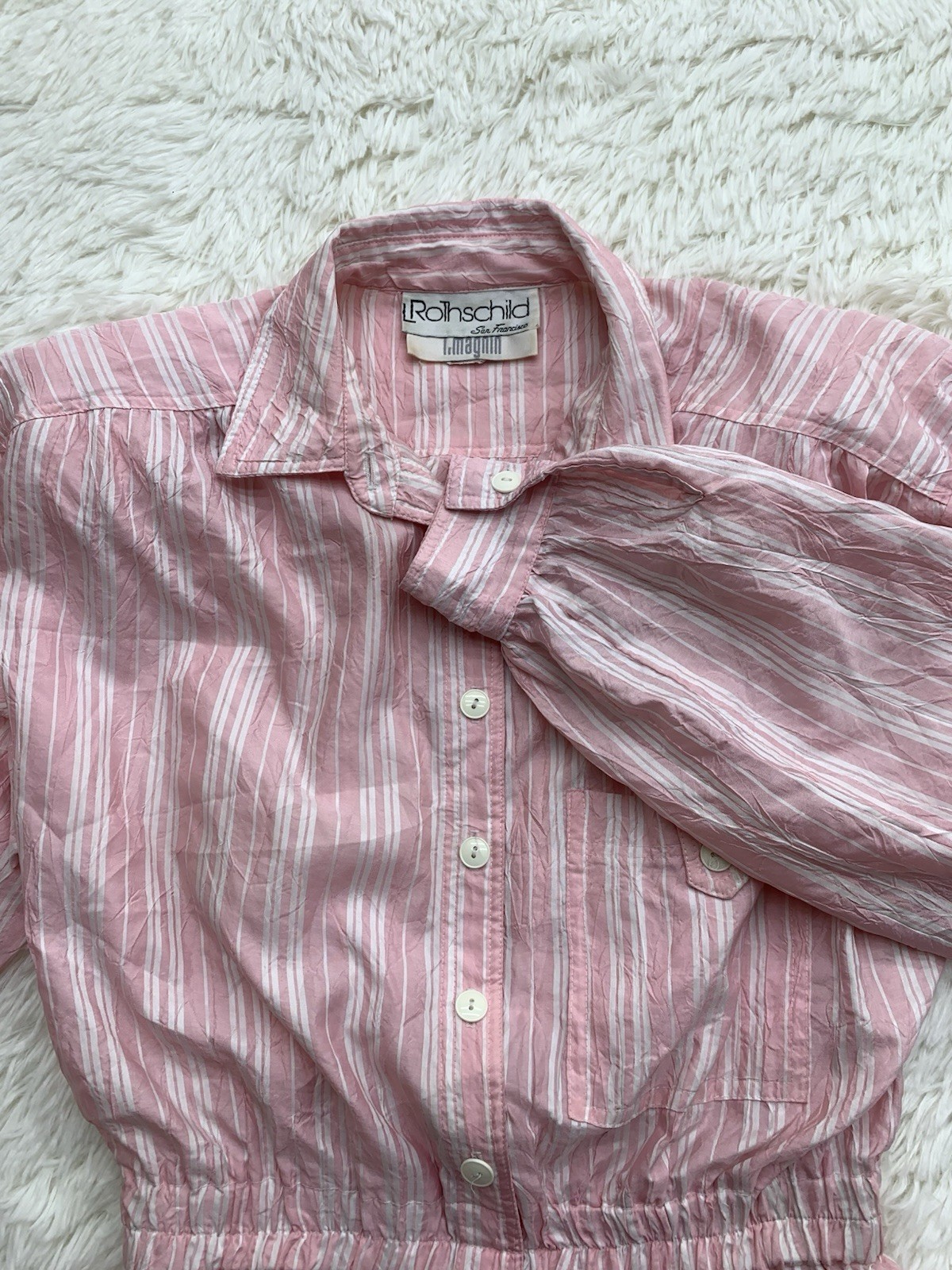Vintage L Rothschild San Francisco Pink Striped Jumpsuit Pockets Collared Sz 12