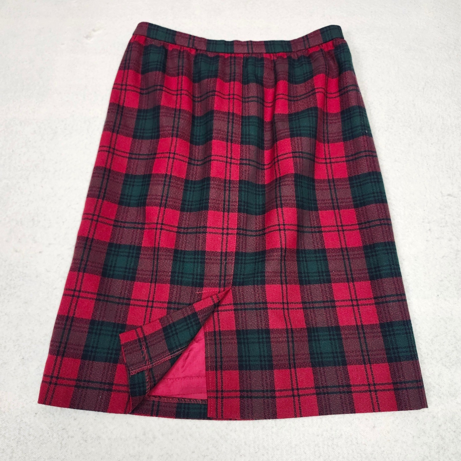 Vintage Tartan Plaid Wool Blend Midi Skirt Red Green Preppy Academic USA 8P