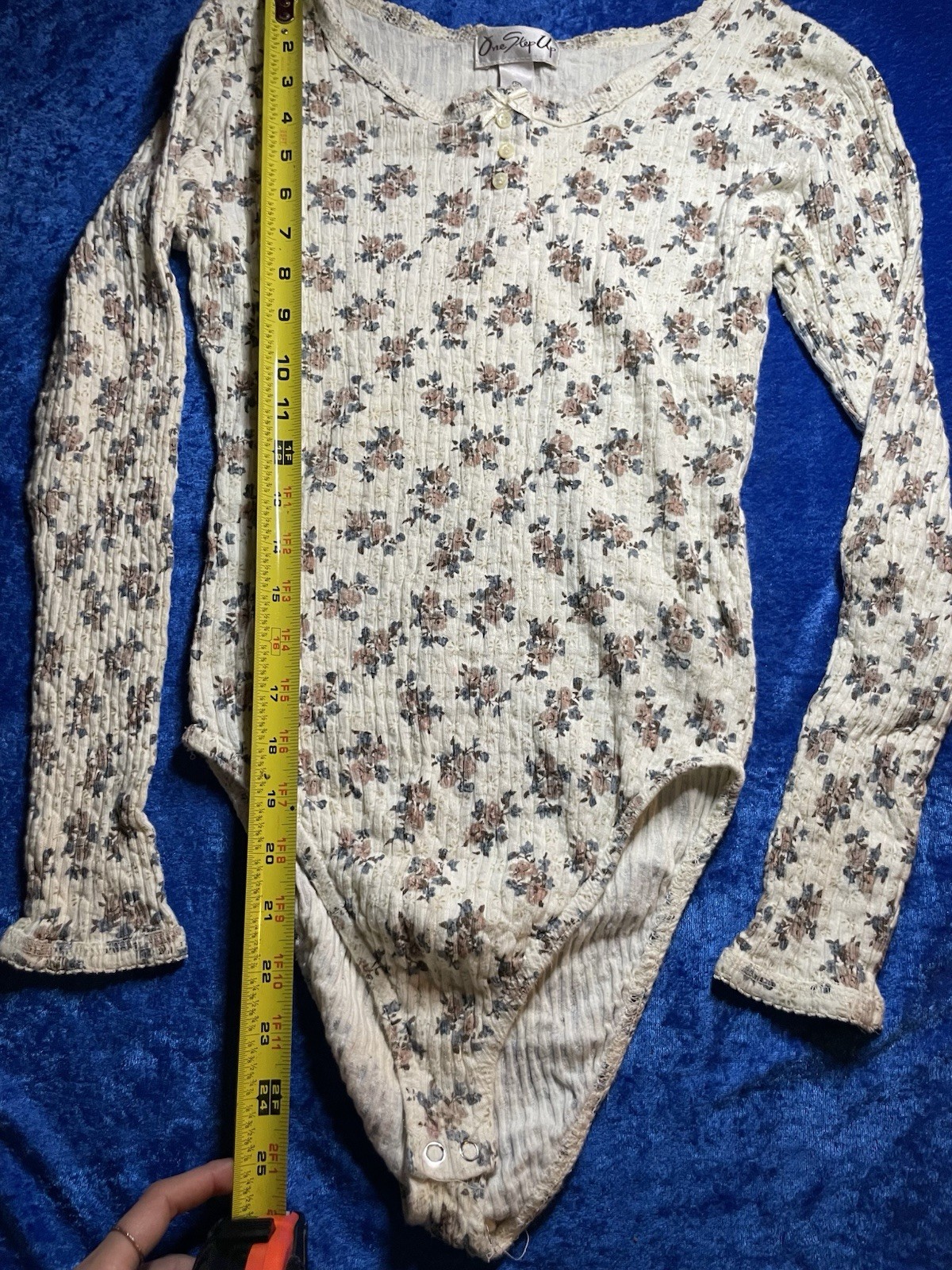 Vintage 90s One Step Up Floral Bodysuit Long Sleeve Western Cowgirl Boho Medium
