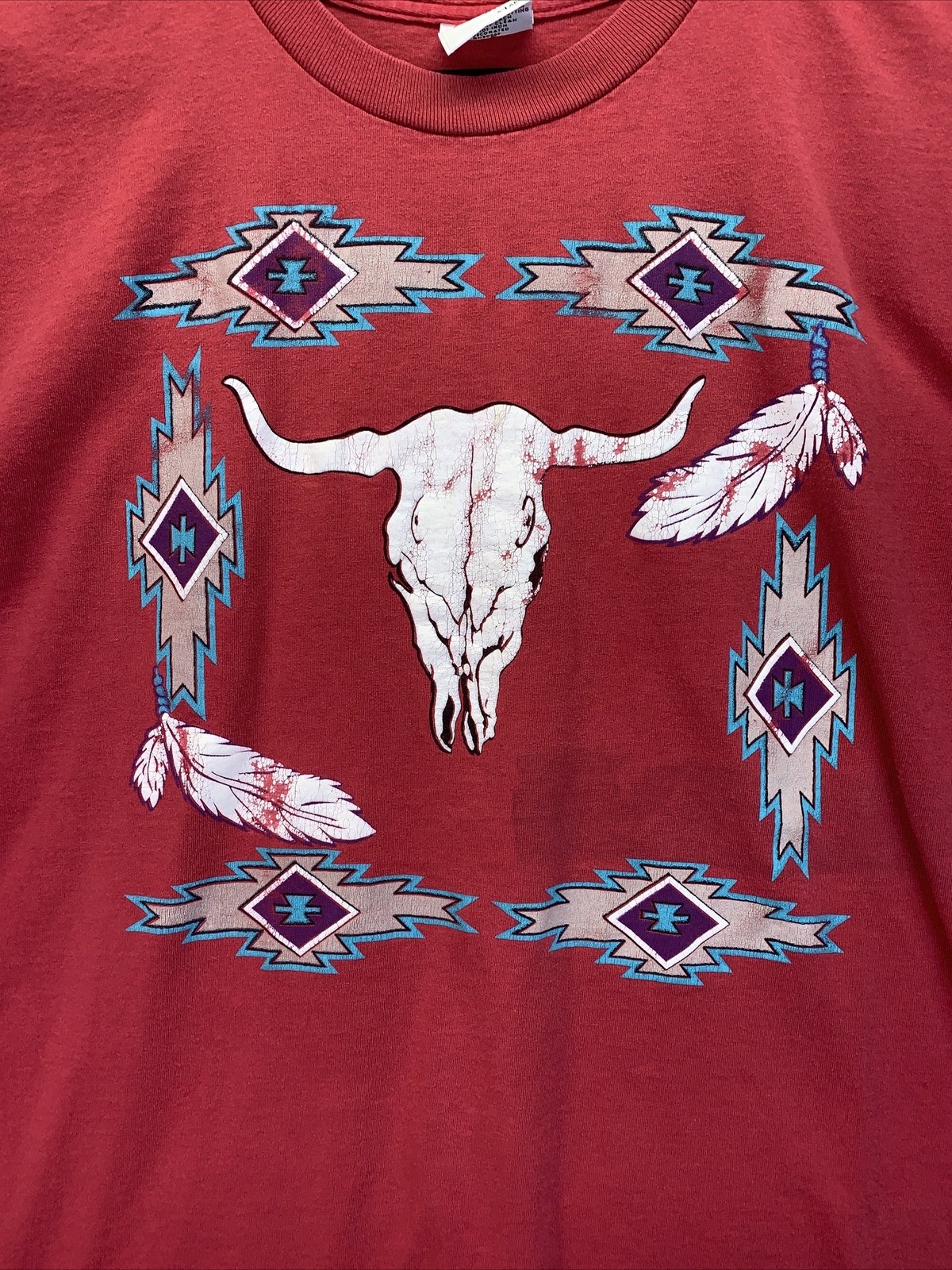 Vintage Single Stitch G Tees Apparel Bull Skull Aztec Red Graphic T Shirt XL