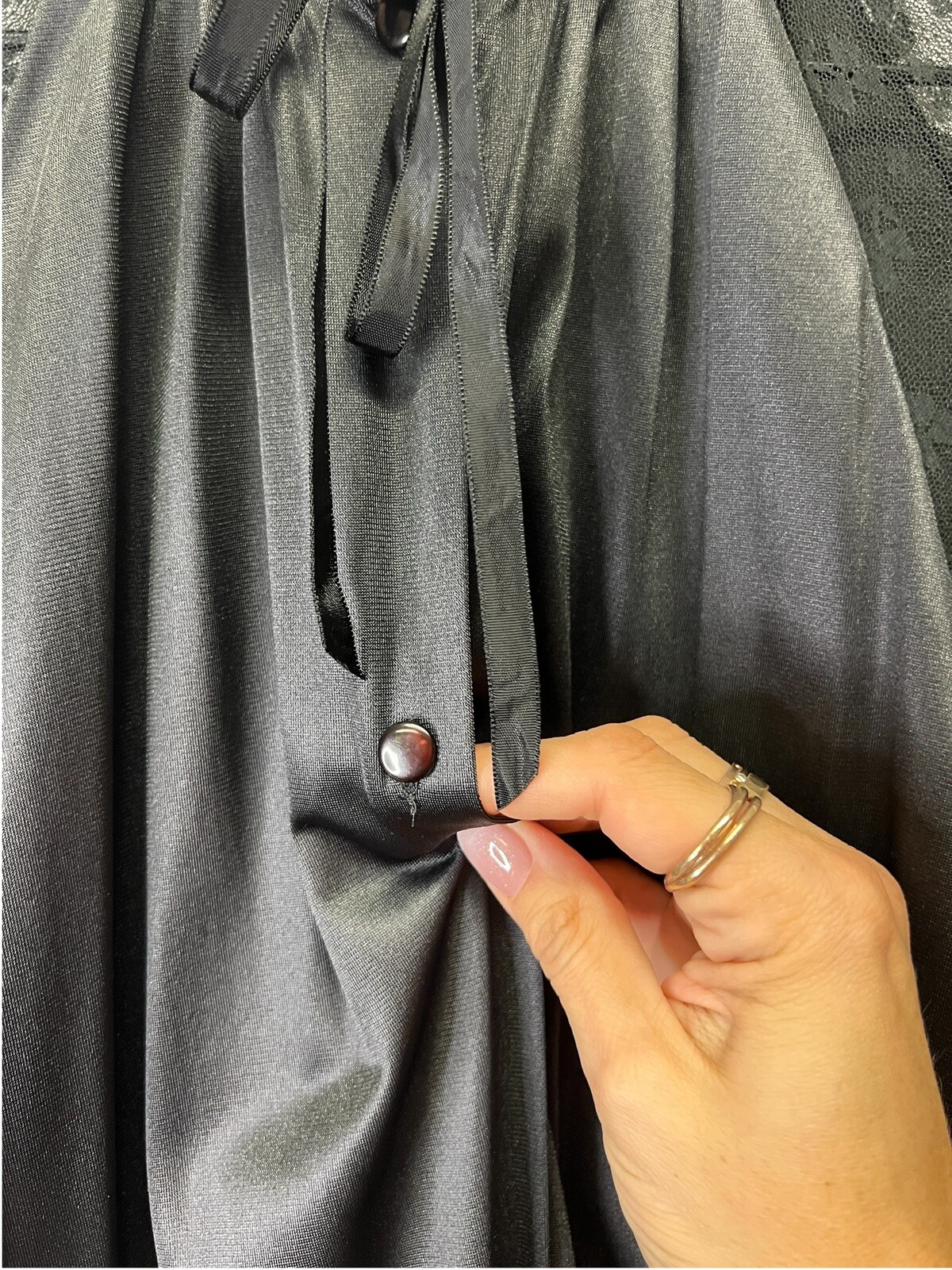 Vintage Jolie Two Long Black Sheer Lace Robe JC Penney Long Sleeve Small