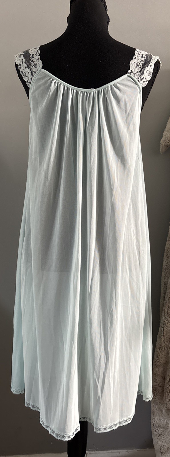 Vtg 60s Lt Blue Double Layer Chiffon Nylon Lace Short Nightgown Nightie Small