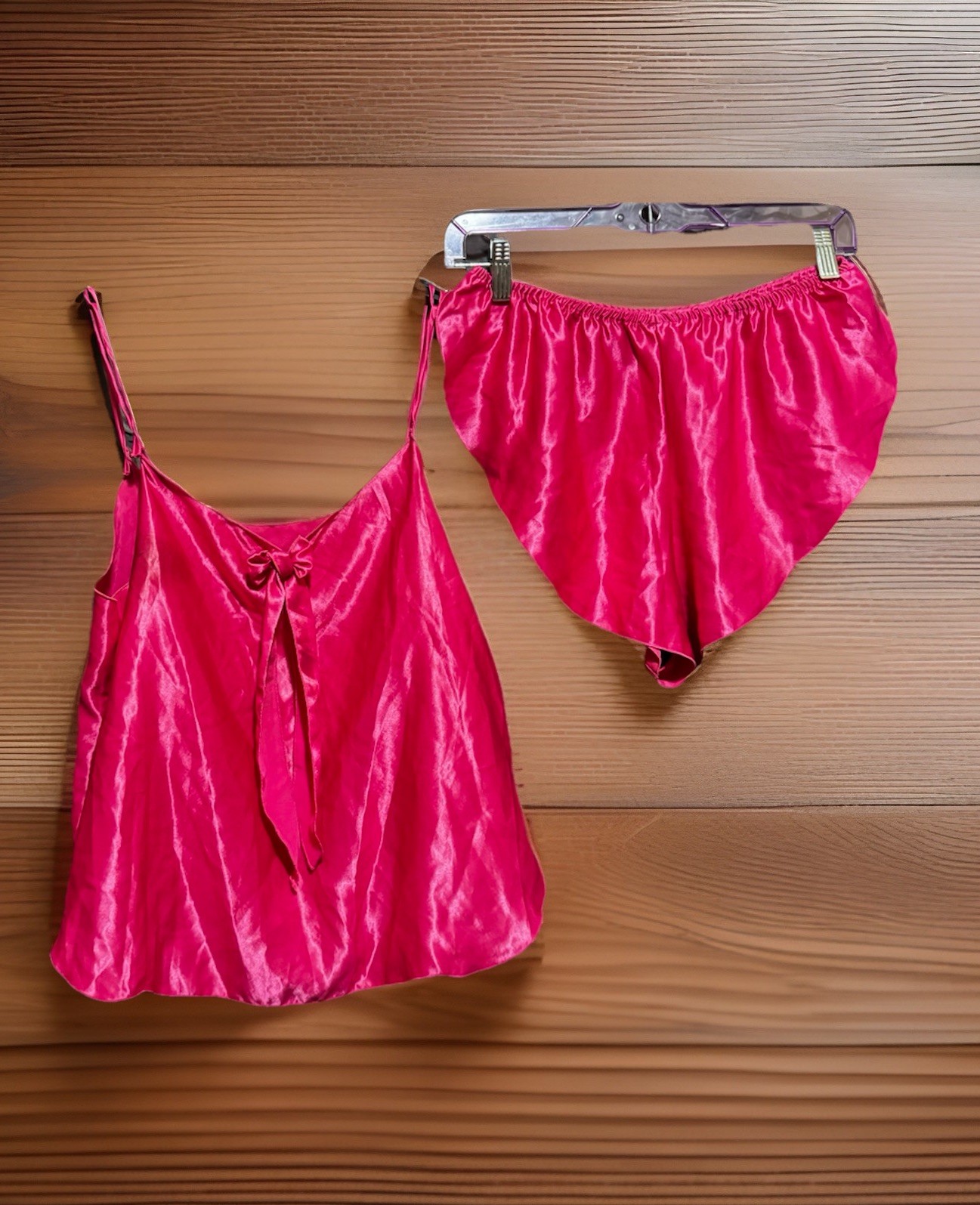 Sterling Sophisticates Pink 2 Piece Sleep Set Women’s M Liquid Satin Vtg 1980s