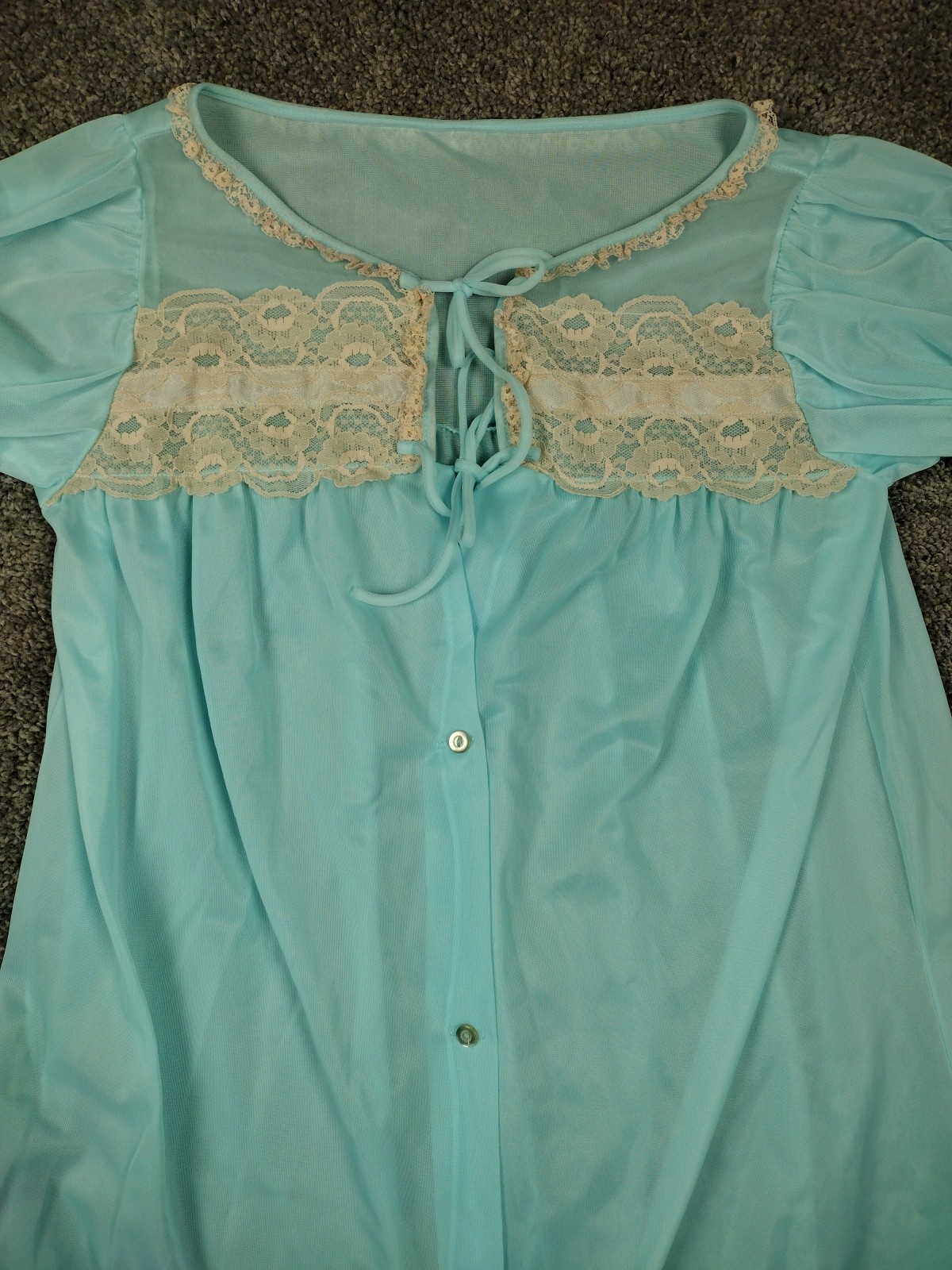 Vtg Chiffon Robe Blue Sheer Fairy Coquette Sz M Baby Doll 100% Nylon W Lace