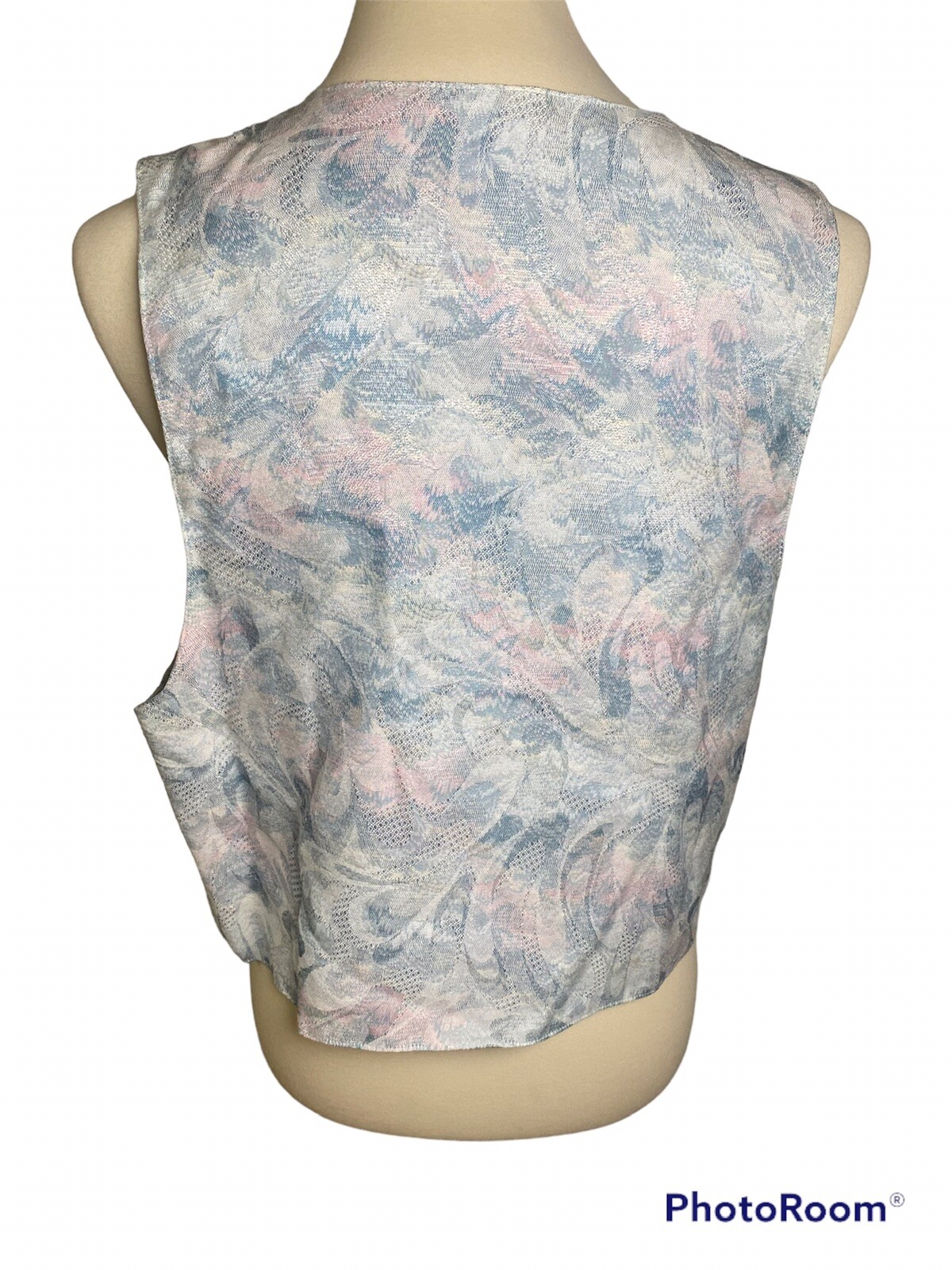 Vintage 80s Blue and Pink Swirly Textured Vest with Buttons.
