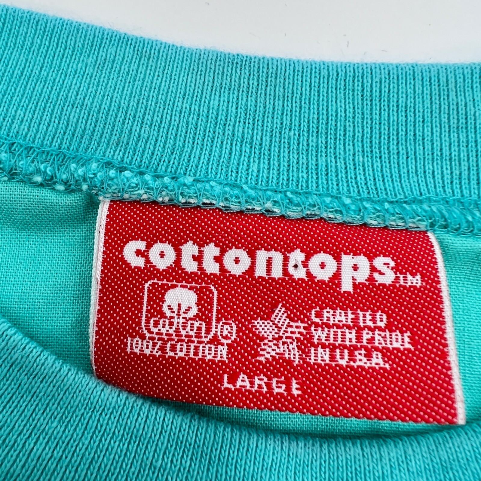 Vintage 80s Cotton Turquoise Blue Hand Painted Native American Watercolor Size L