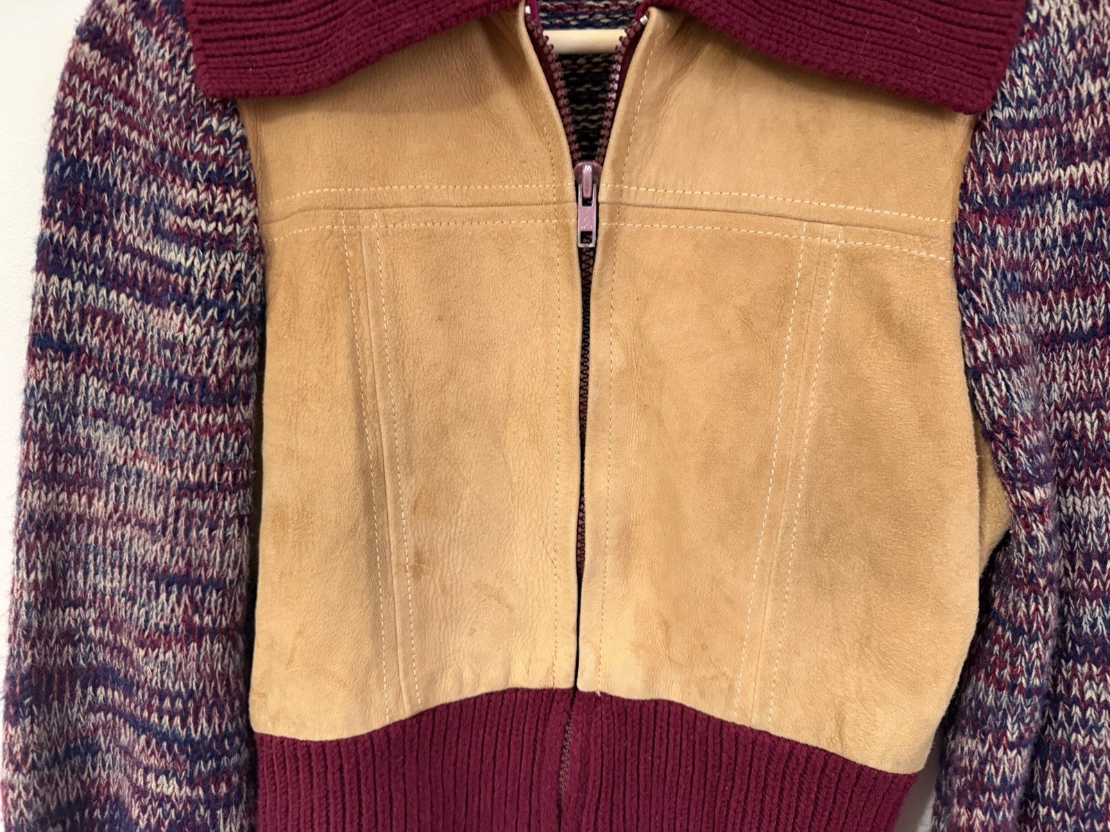 Vintage Retro Barbara Lee Jrs 70’s Suede Front Sweater Jacket Cropped S/M