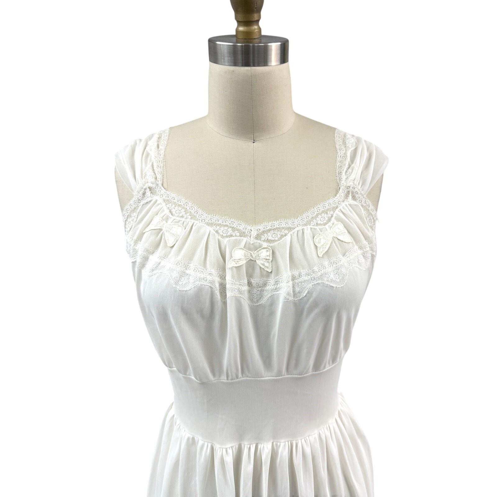 VTG 50s MCM Carillon Sheer Nylon Chiffon Nightgown_Robe White Bridal 36 Small