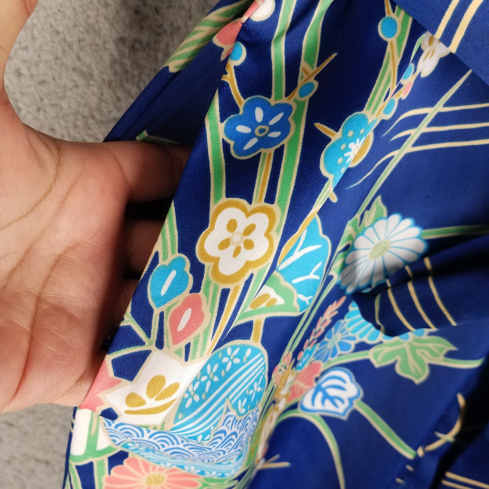 Vintage Japanese Kimono Robe Womens Large Satin Floral Garden Made In Japan Blue