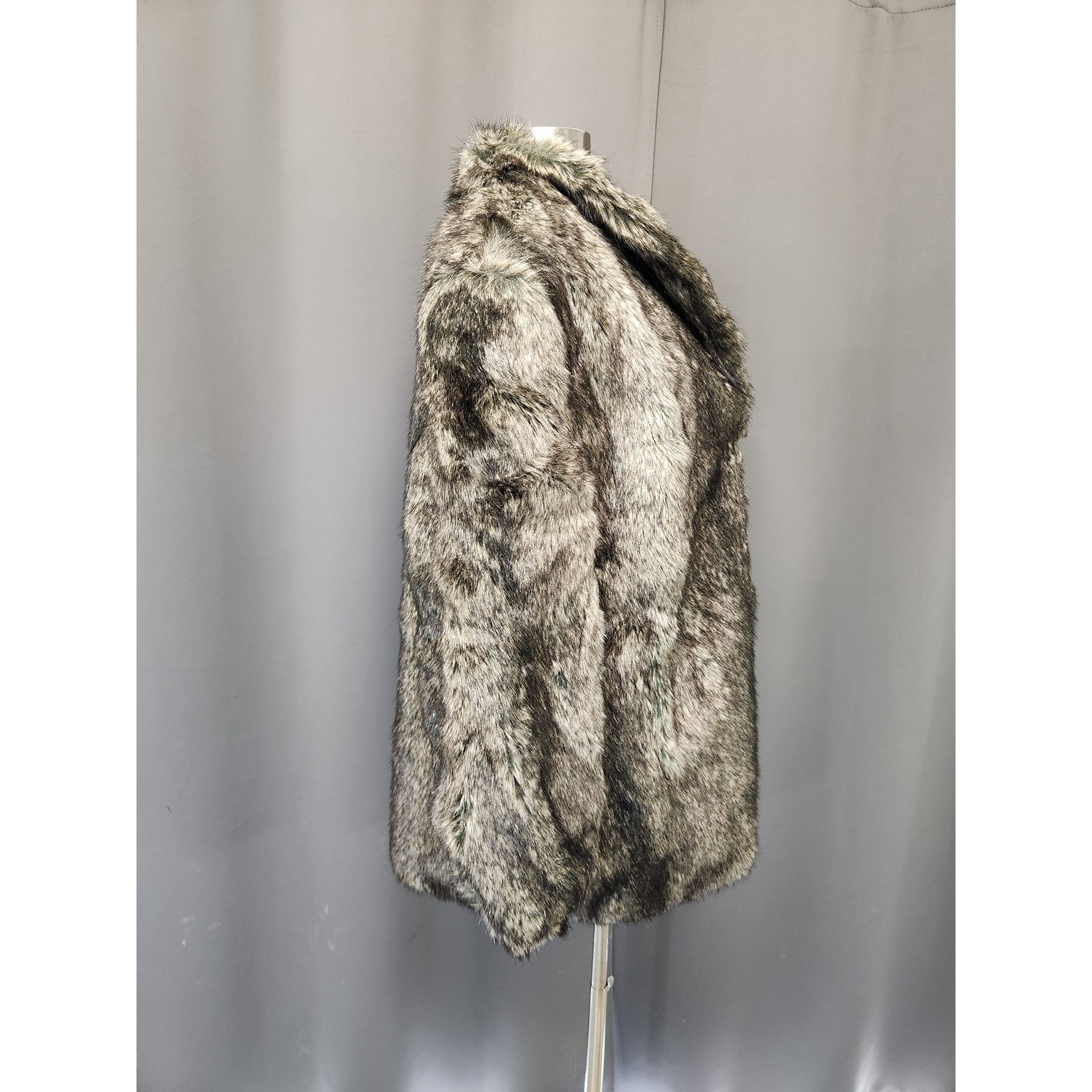 Vintage 80s Mob Wife Style VI Ltd Faux Fur Coat Brown Grey Tissavel France Large