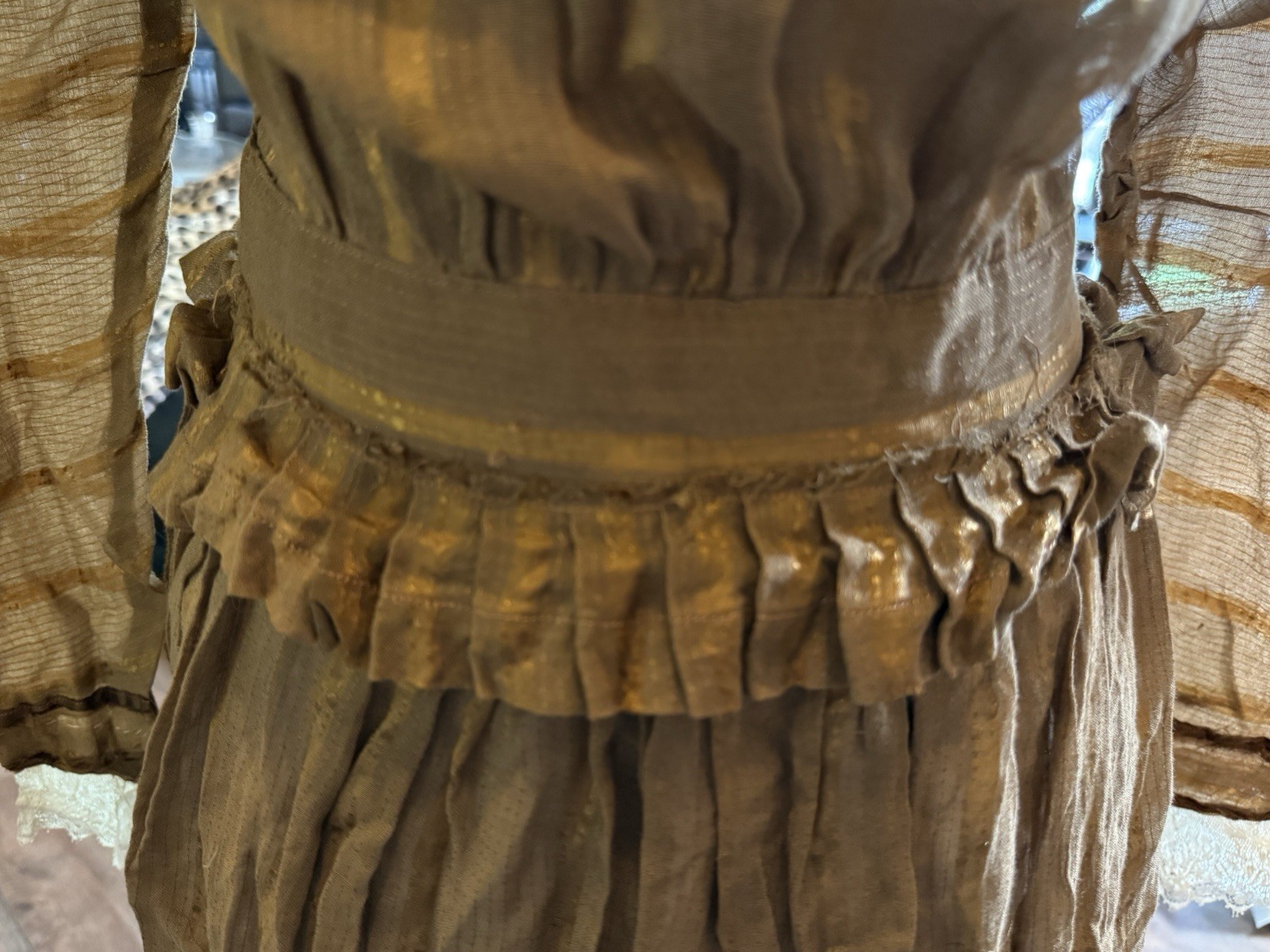 Antique Hand-Sewn Women’s Dress Gown Hook & Eye Closures Rustic Textile