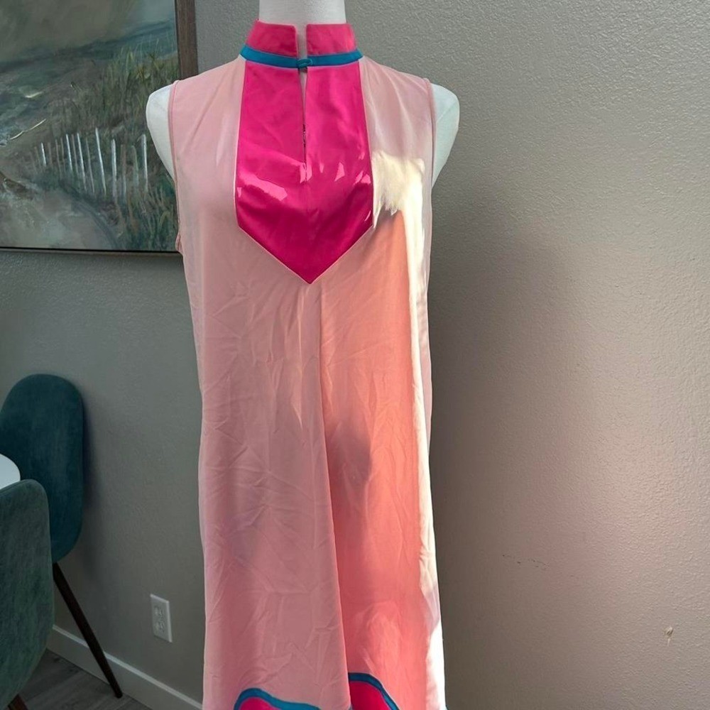Vintage Gossard Artemis Pink Turquoise Colorblock Mod Loungewear Set Small