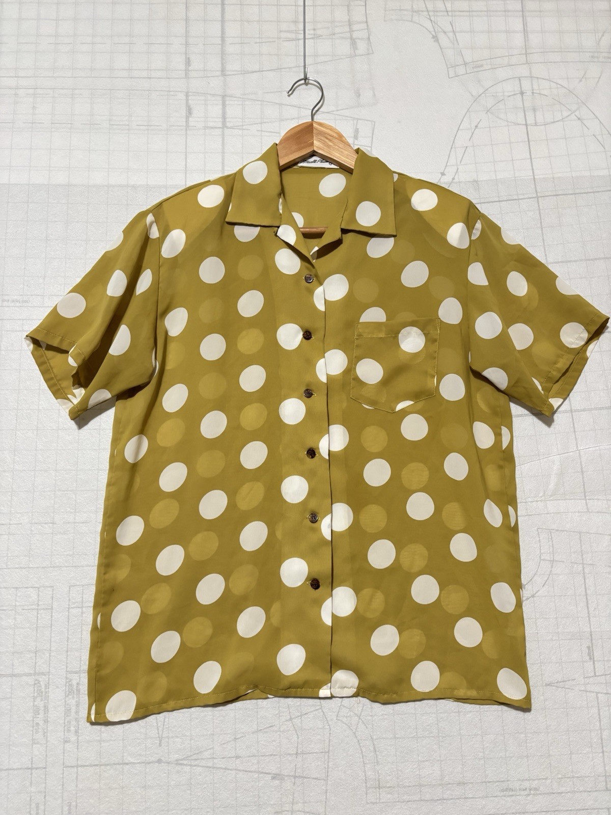 Vintage Sheer Y2K Blouse Button Front Shirt Size M / L Mustard Yellow Polka Dots