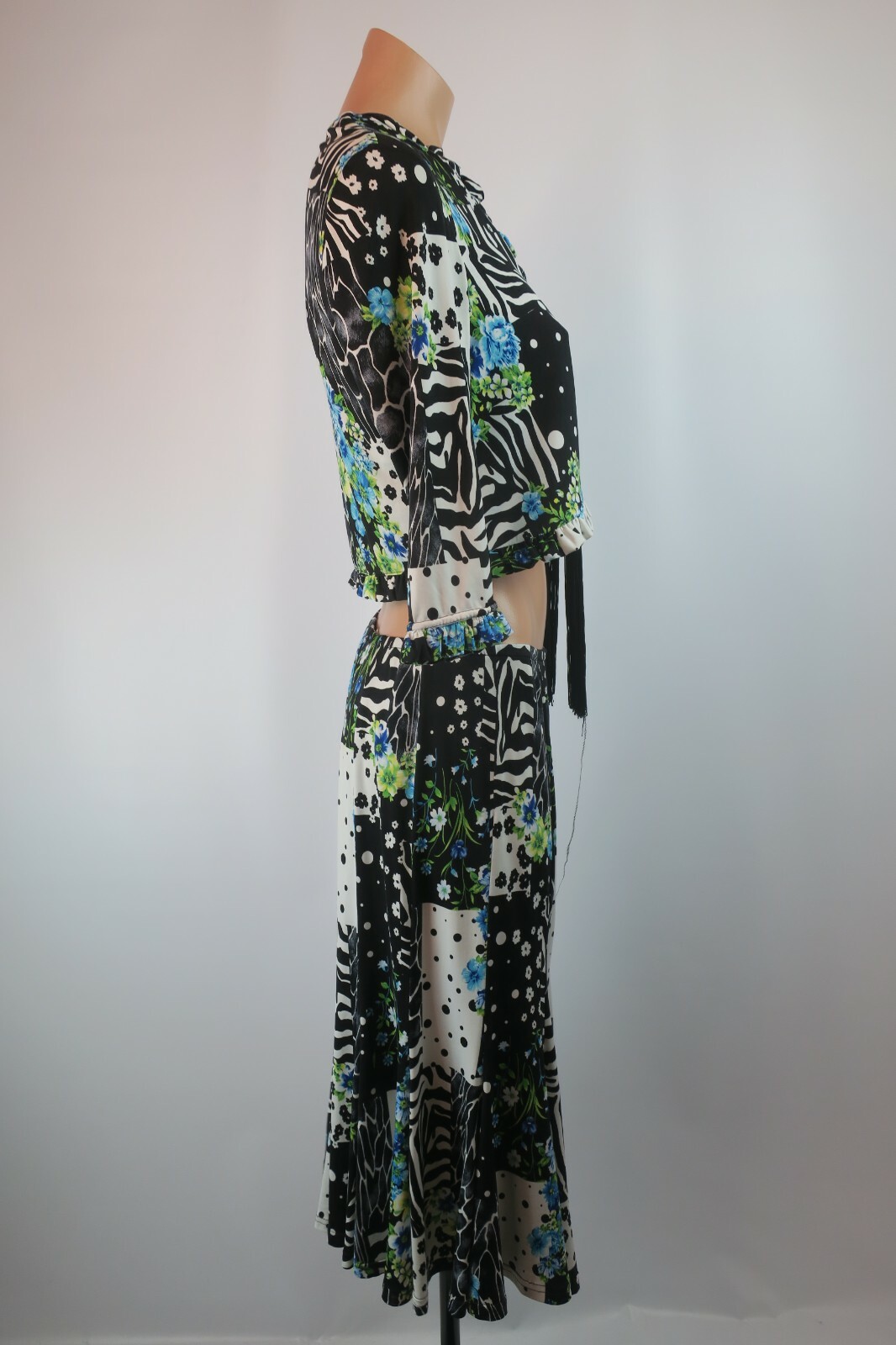 VTG JOSEPH RIBKOFF Skirt Fringe Floral Cover-Up Jumpsuit 2pc Playsuit Crop-top