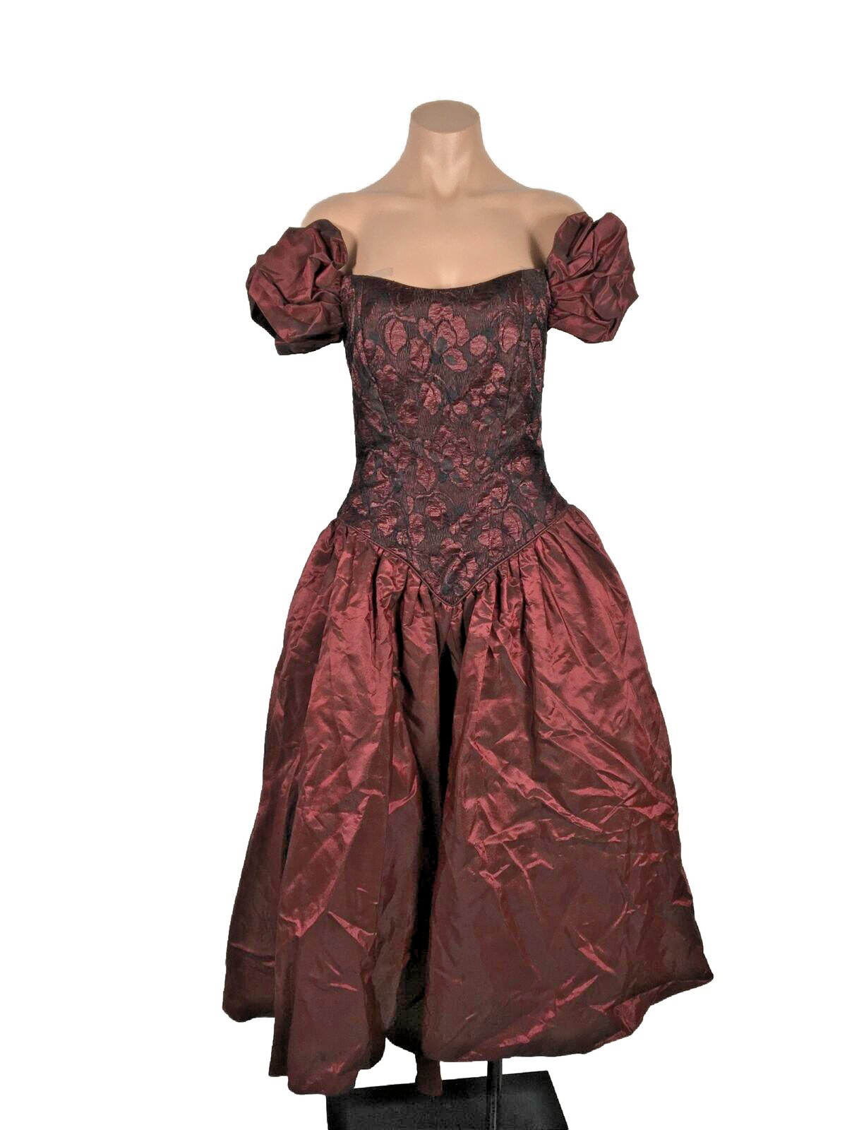 Sharon Atkin Deja Vu vintage dress maroon lace off shoulder Prom Tulle 80s sz 3