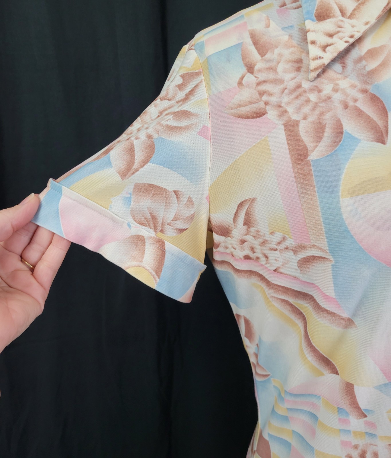 Vintage Shell & Button Down Top Set in Pastel Pink/Blue/Cream/Tan Size 15/16