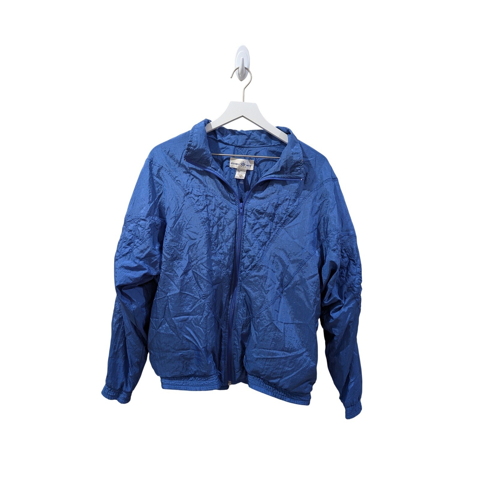 Vtg Retro Points West Blue Nylon Windbreaker Jacket Lined Full Zip Hong Kong M