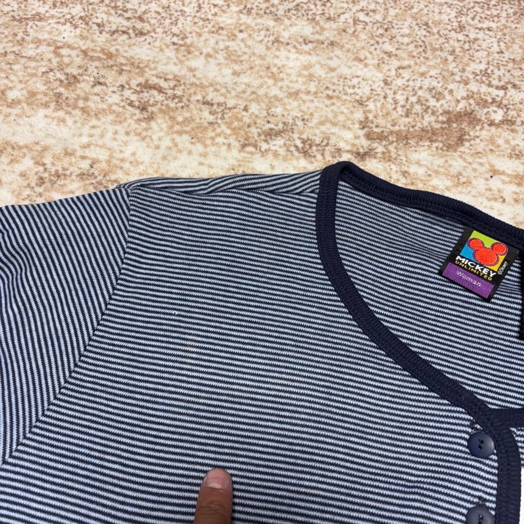 Vintage 1990s Mickey Unlimited Striped Embroidered Mickey Mouse Henley T-Shirt W