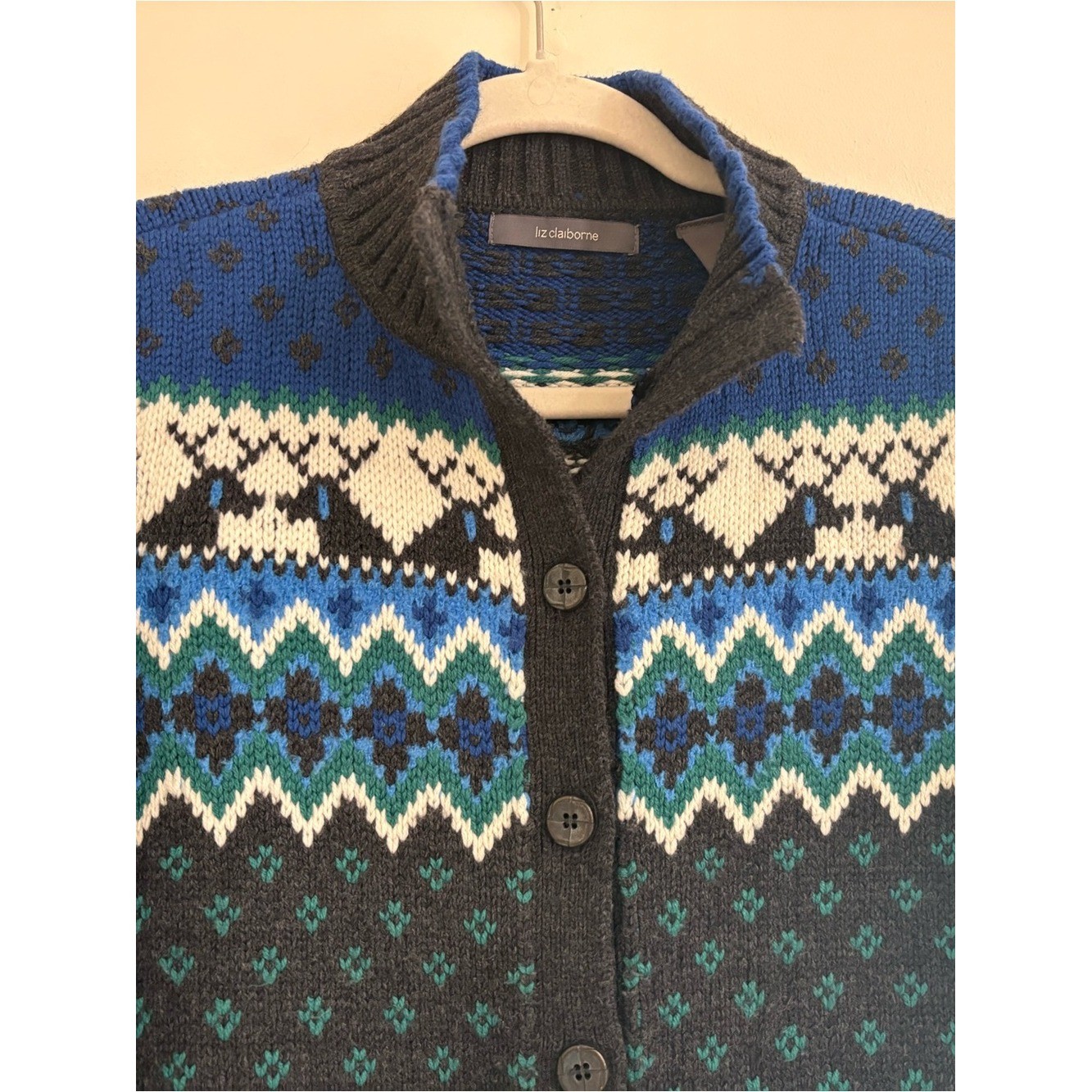 Vintage Liz Claiborne Fair Isle Nordic Wool Blend Ski Sweater Smal heritage knit