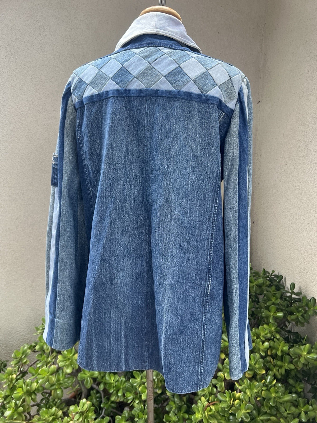 Vtg Funky Blue Denim Blazer Jacket Pocket Upcycled M/L Custom Made