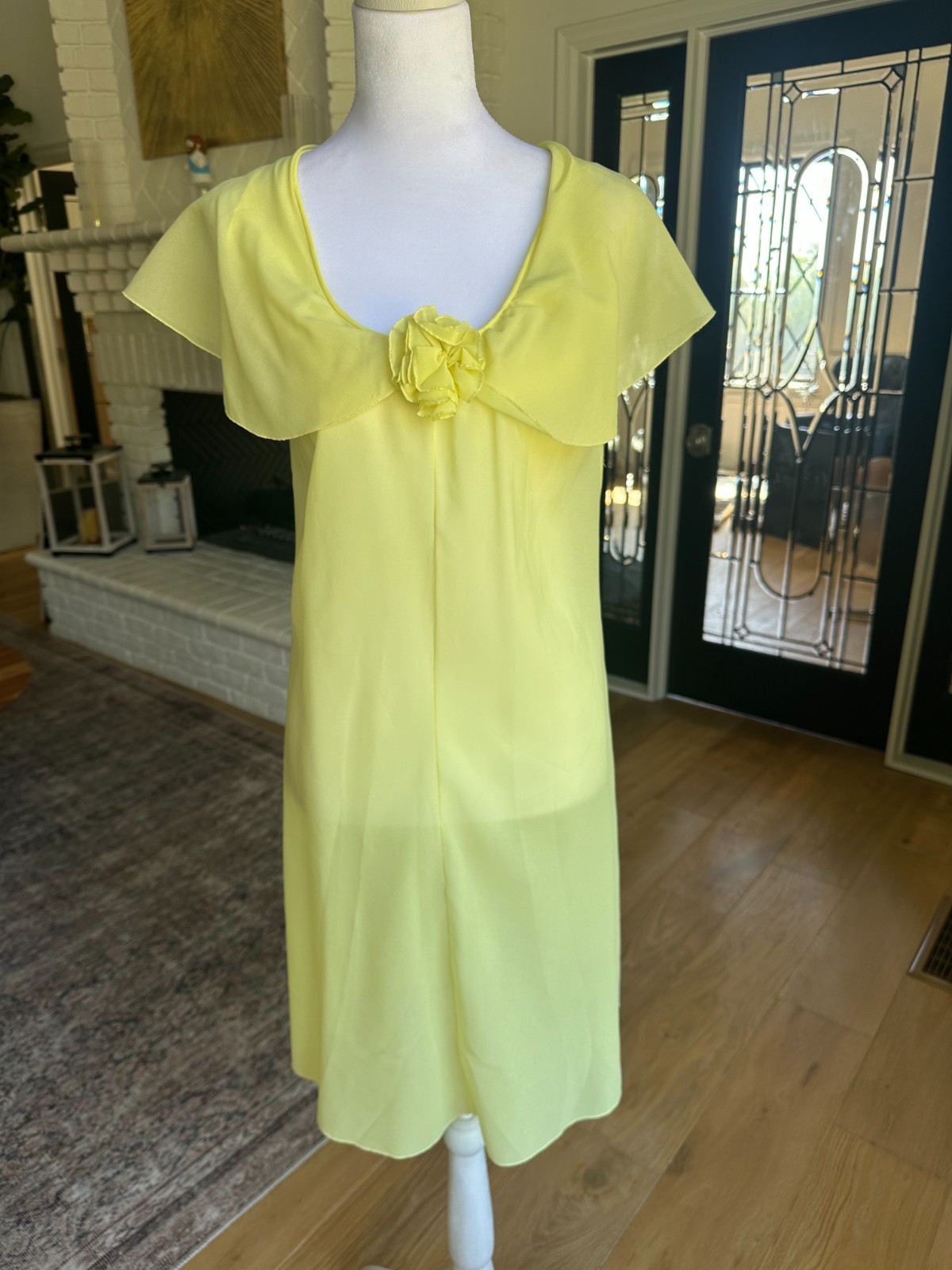 Vintage 70s Lala’s Saks Fifth Avenue Chiffon Nightgown Peignoir Gown Yellow