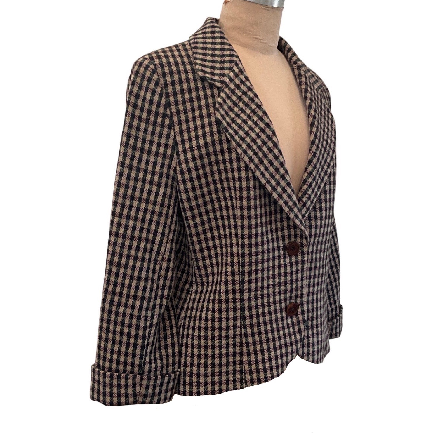 Giorgio Armani Le Collezioni Vintage Wool Plaid Cropped Blazer Women 12 Italy