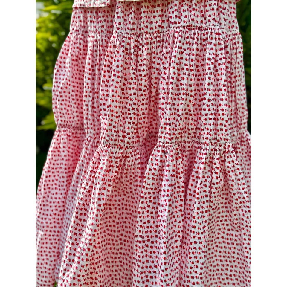 Vintage 1950s Short Sleeve Blouse And Full Circle Skirt Set In Red Apple Novelty