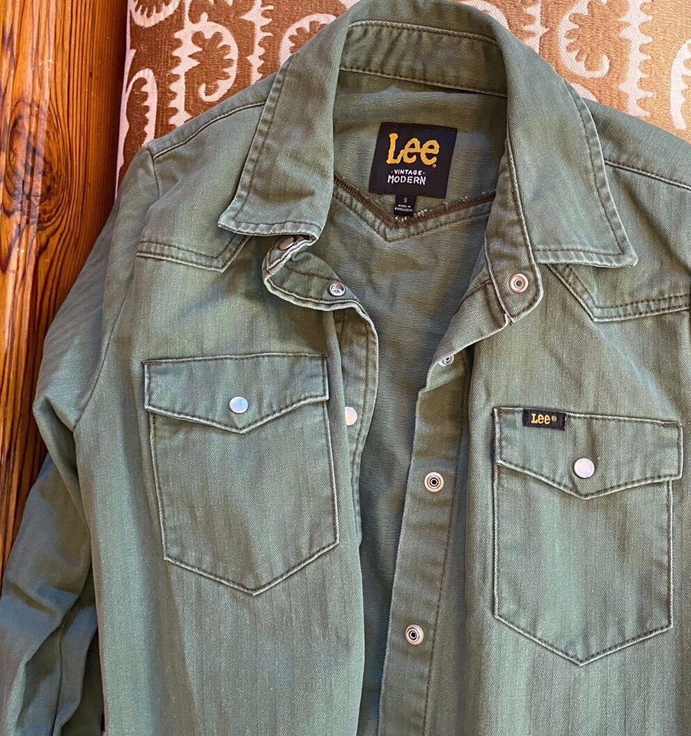 LEE Modern Vintage Western Midi Dress Sz S olive Coat Jacket Jeans