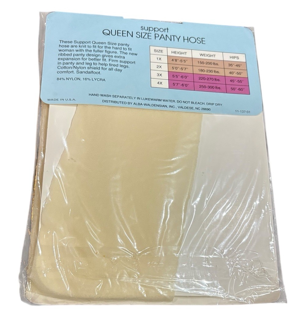 Vintage Queen Size 3X Support Pantyhose Knit To Fit Creme NOS USA 70s 80s