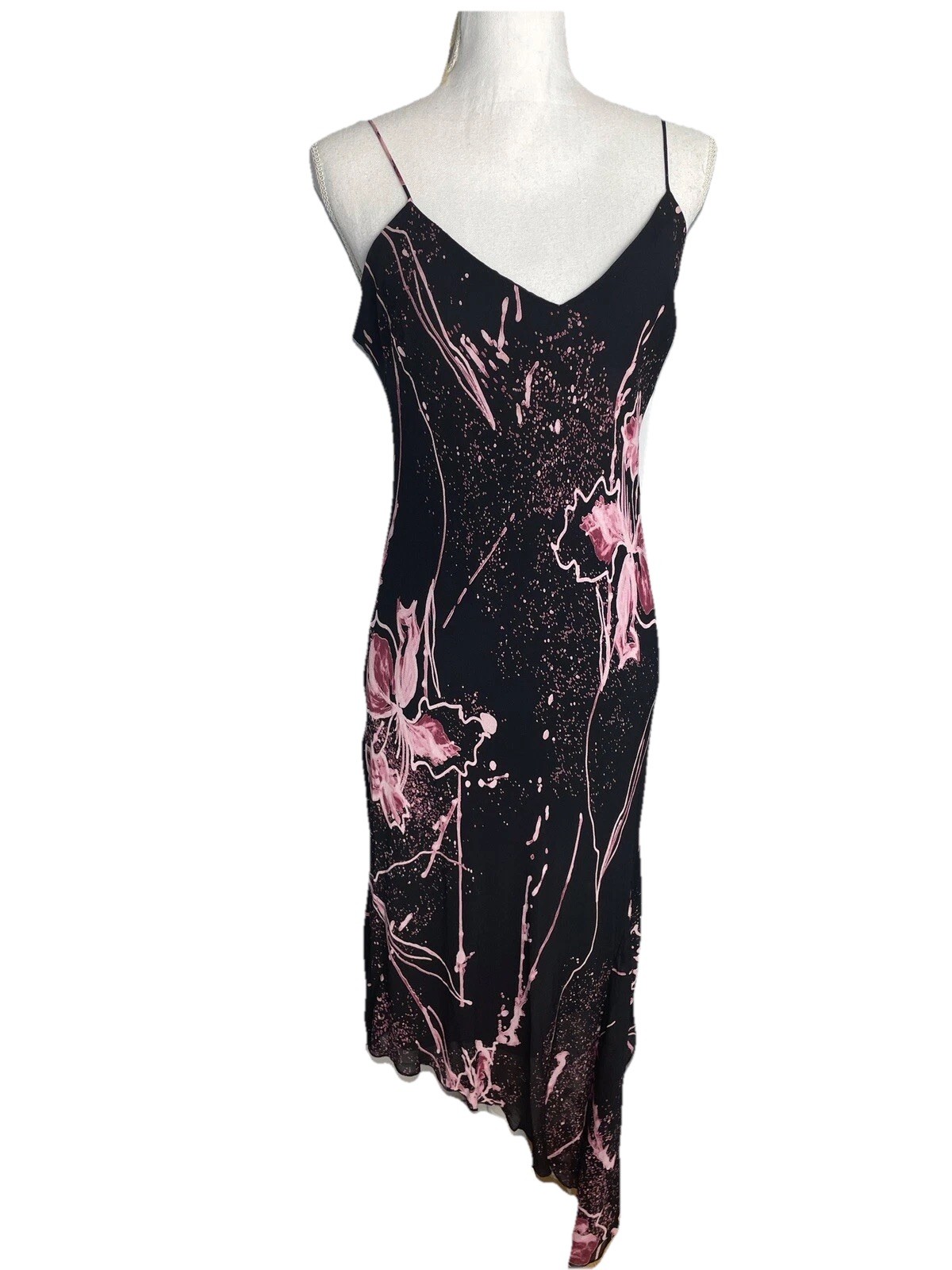Vintage Joseph Ribkoff Evening Dress Union Made Asymmetric Dancing Black Pink 10