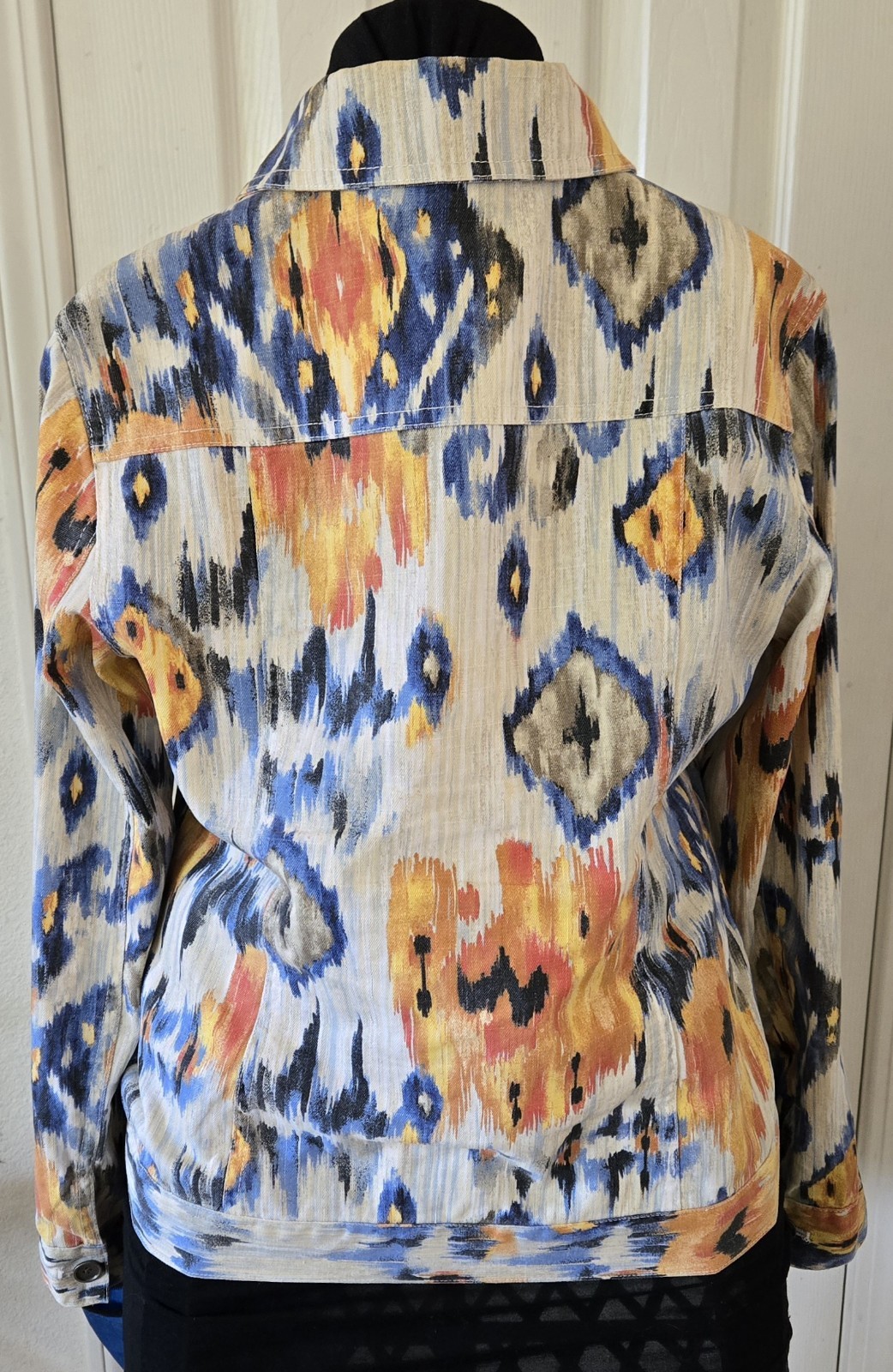 1990s CHICO’S AZTEC TRIBAL IKAT Denim Jacket 0 Size Medium