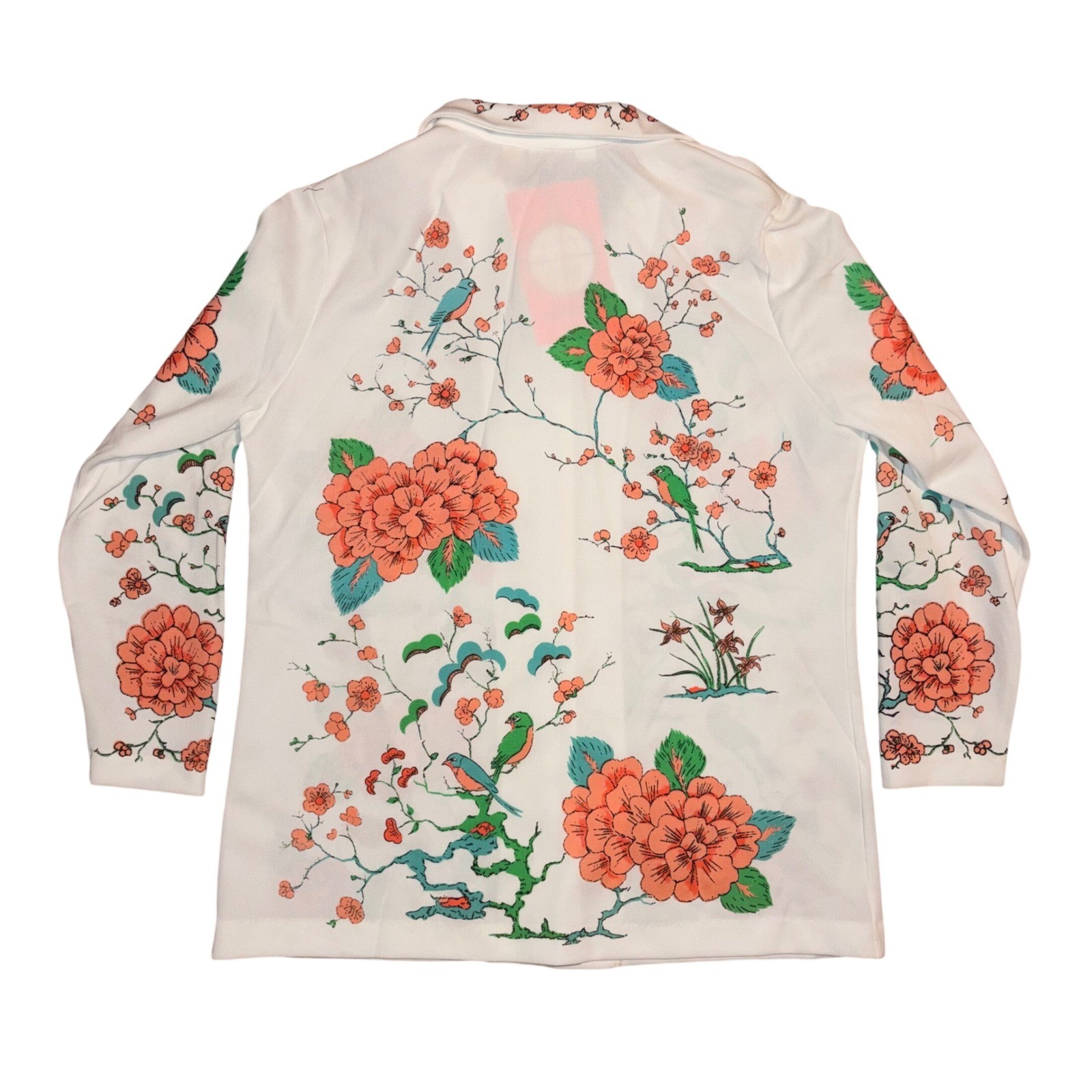 NWT Vintage Graff Californiawear Floral Bird Chinoiserie Button Up Top Large