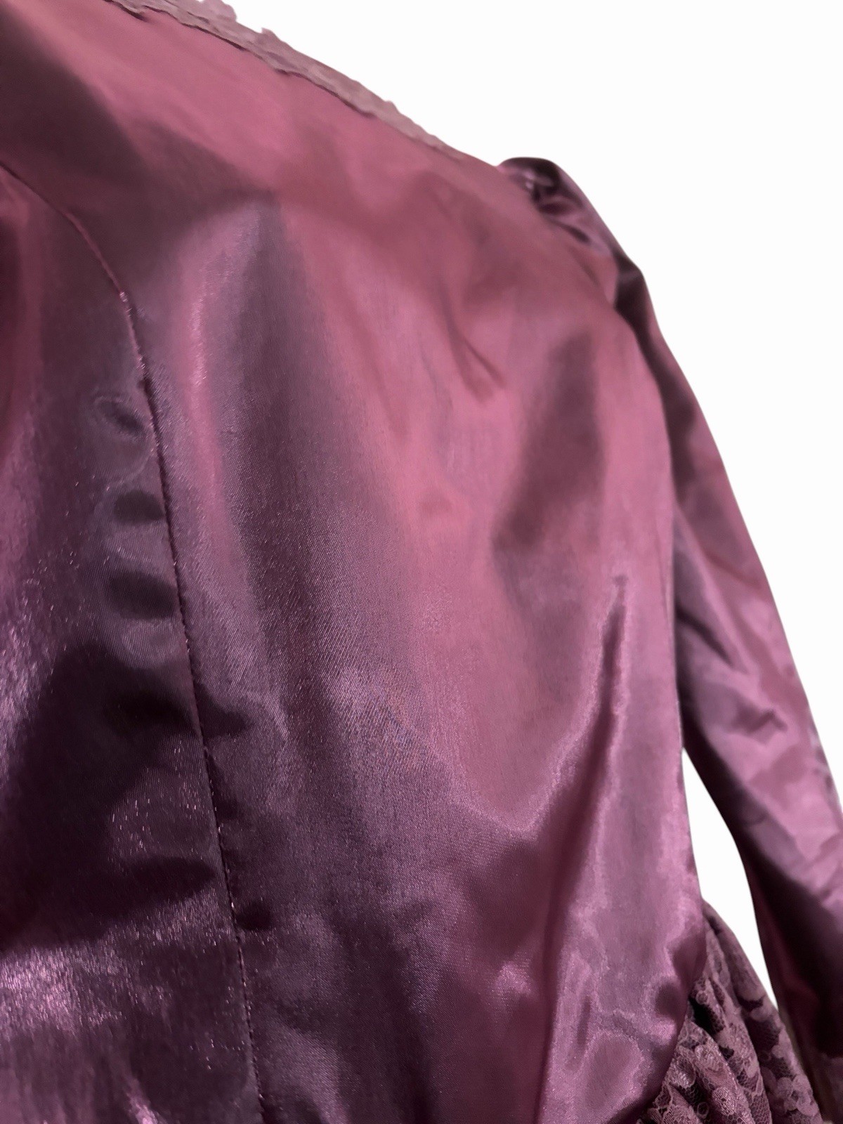 Vintage 80s Iridescent Purple Satin Lace Dress Size S M
