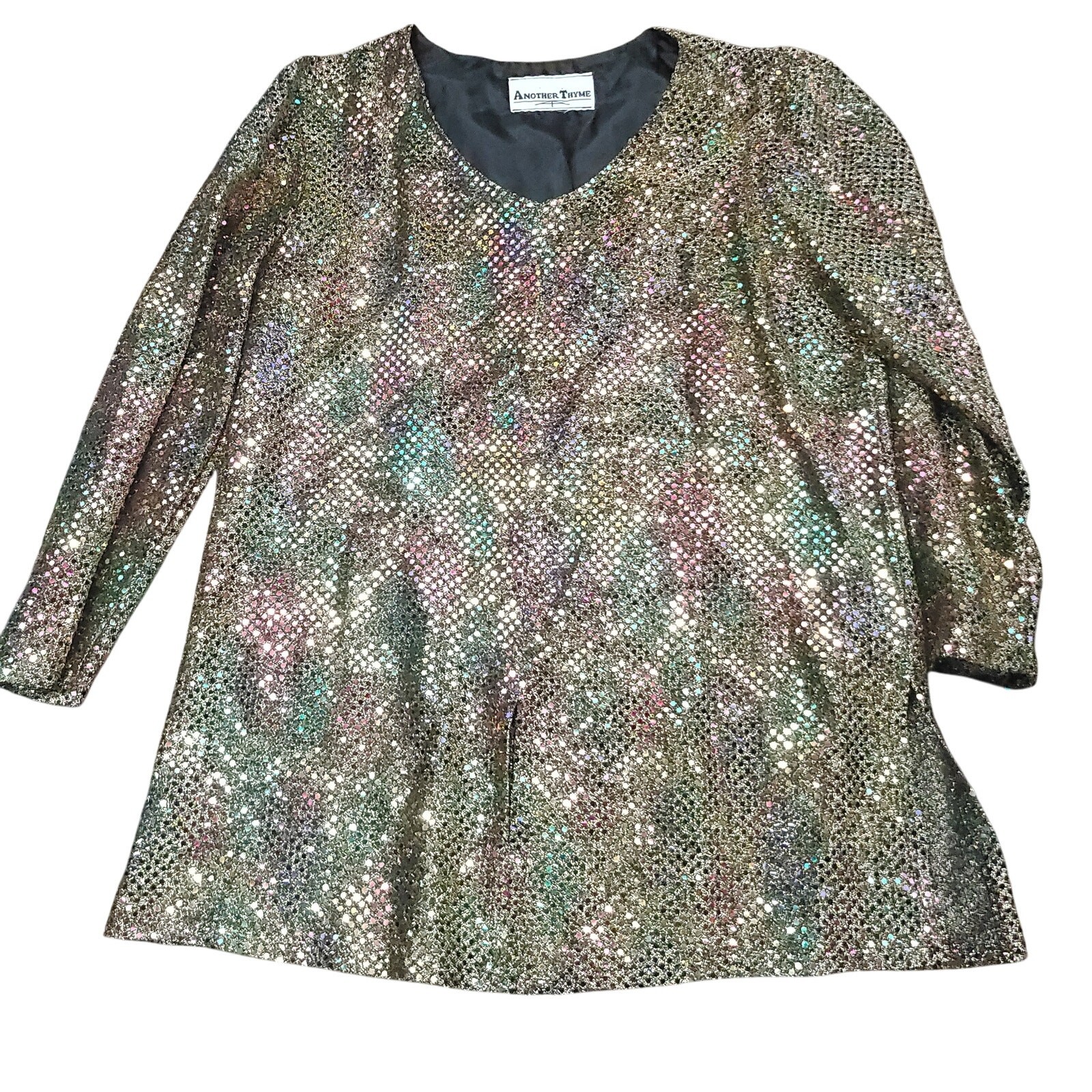 Vintage Another Thyme Womans Shirt Sparkles Glittery Multi-Color estimated S/M