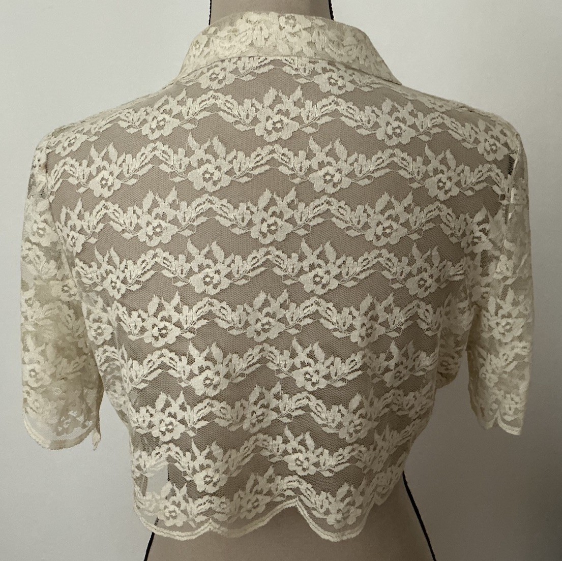 Antique Victorian Bed Jacket Floral Net Scalloped LACE~Medium~TLC~Restore~As Is.
