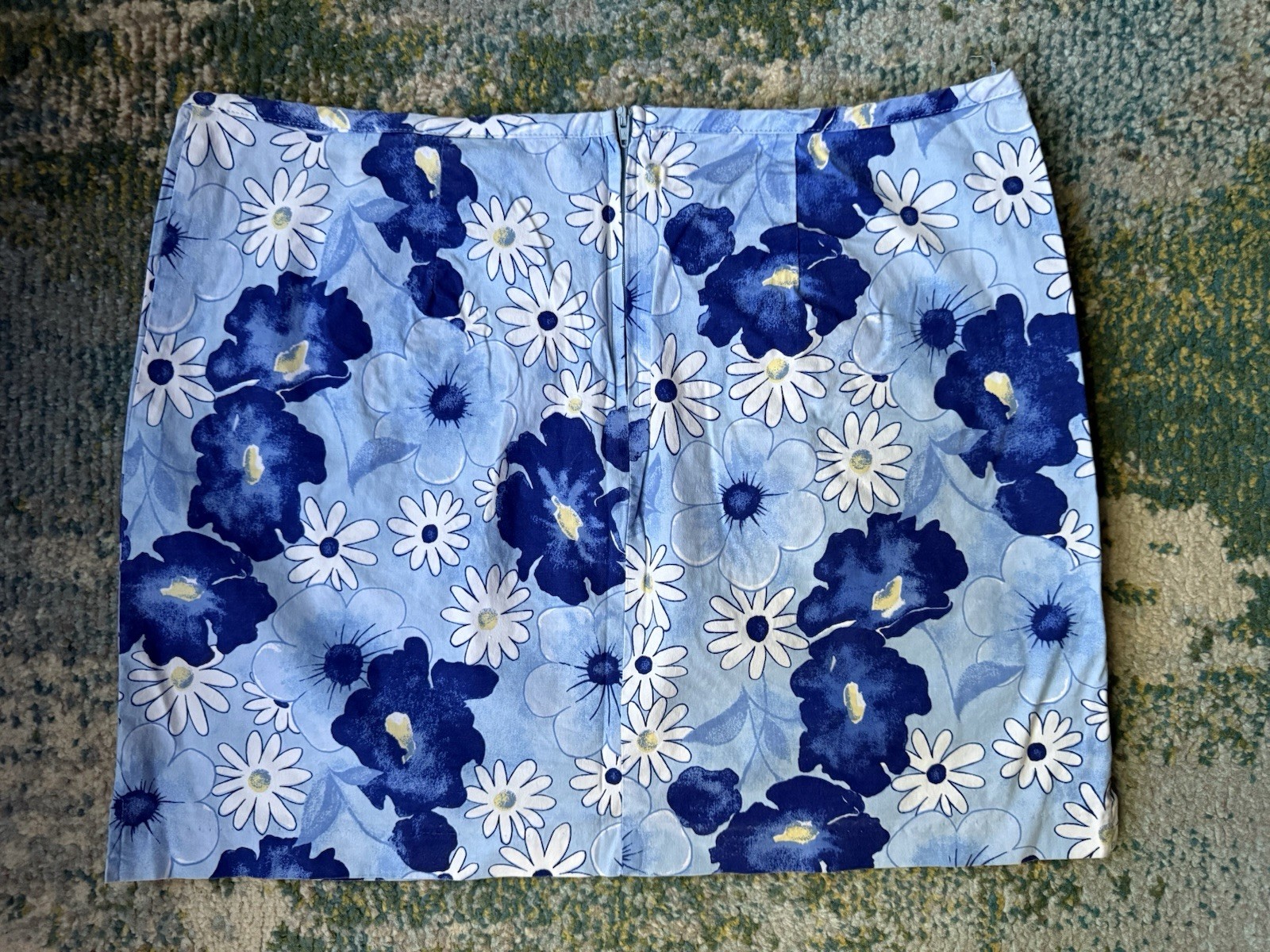 Vintage Tangents blue flower power mini skirt, size 13/14