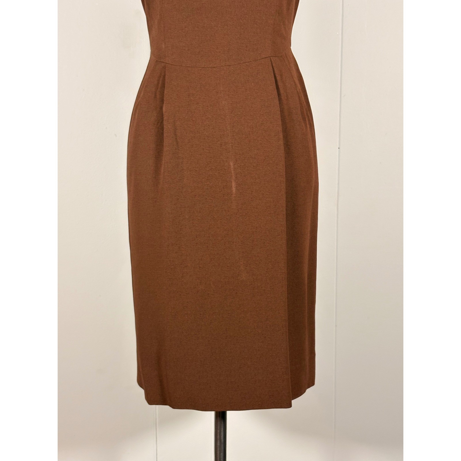 Vintage 80s 90s Brown Sheath Dress Women’s 4P Retro Preppy Academia Classic