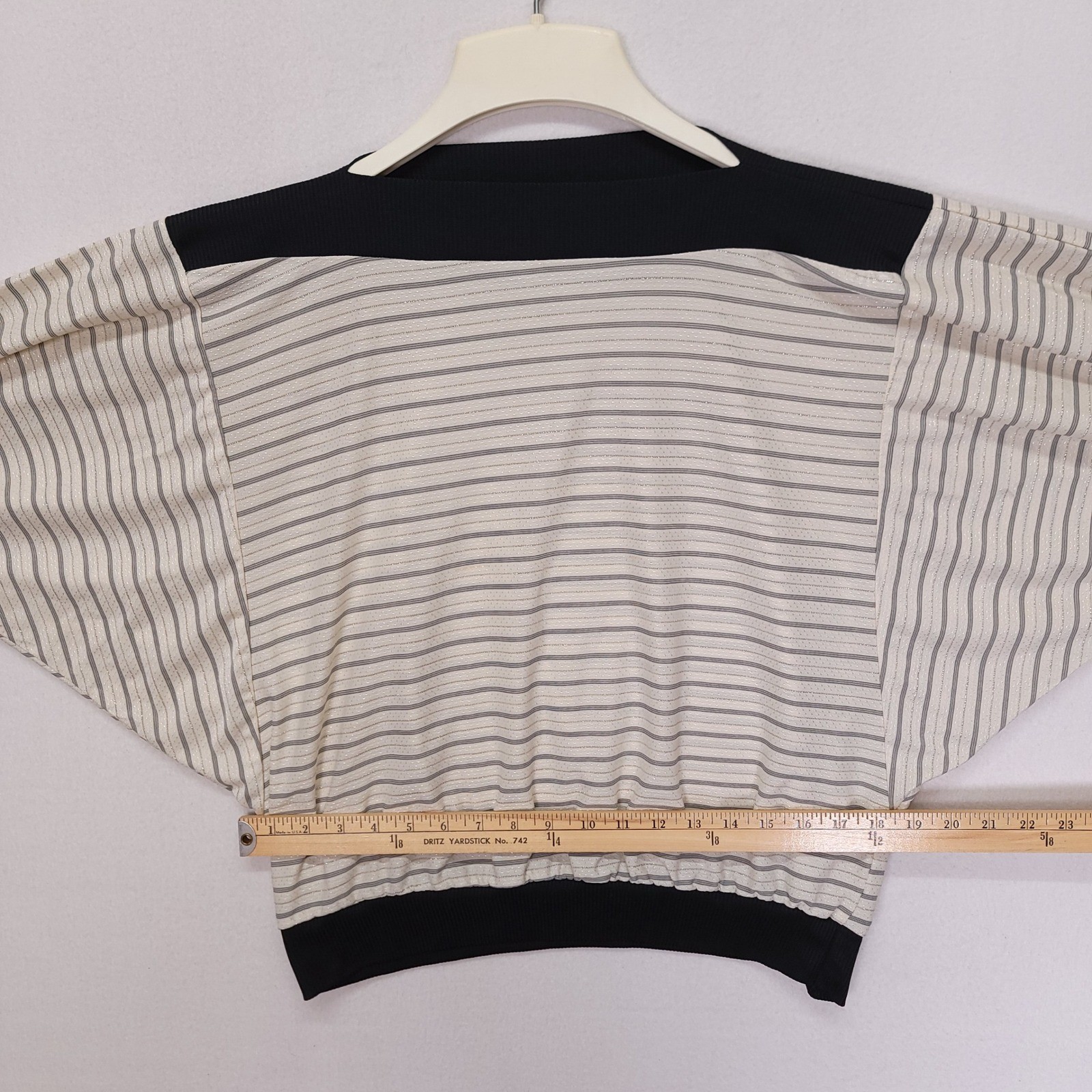 Vintage ReAction Plus California Batwing Striped Metallic Lurex Top Black Cream