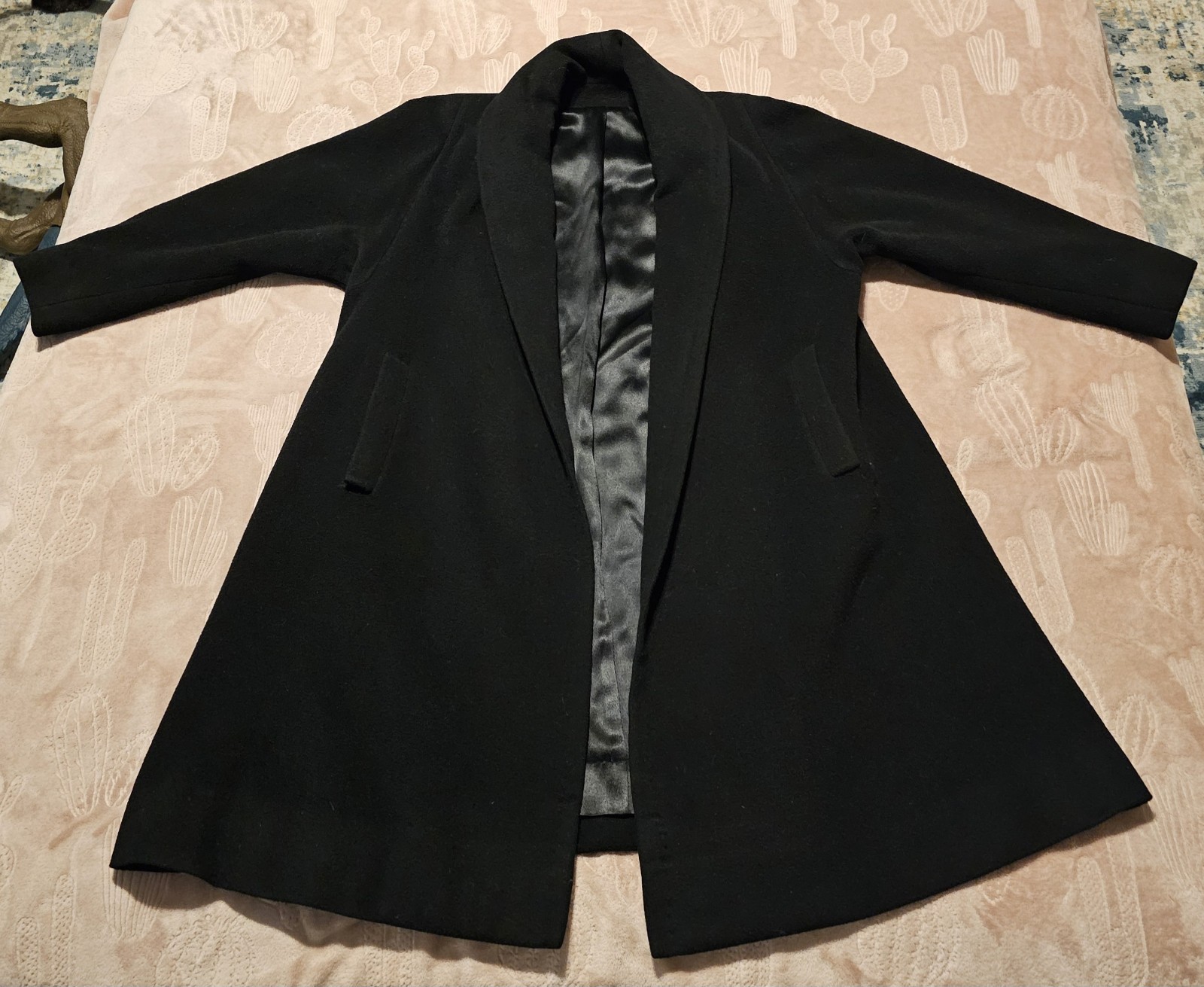 Vintage Country Tweeds Einiger Black Cashmere Trench Coat Ladies Long
