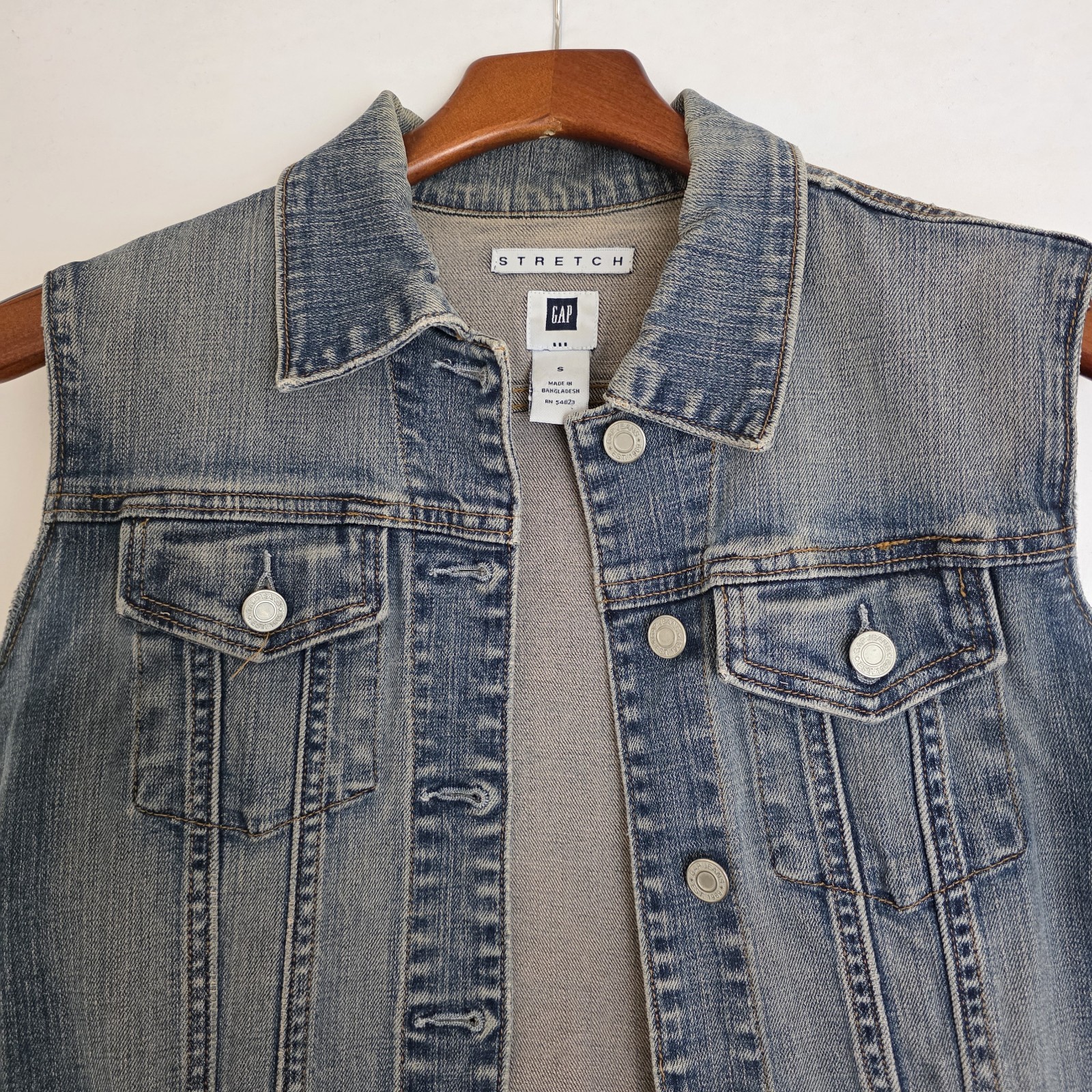 Vintage Y2K Gap Denim Vest S Blue Stretch 90s Trucker Retro Cowgirl
