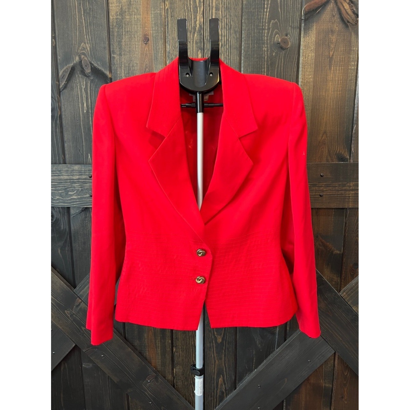 Vtg John Meyer 2 Button Blazer Jacket 8 Red Stitch Notch Lapel Career Office