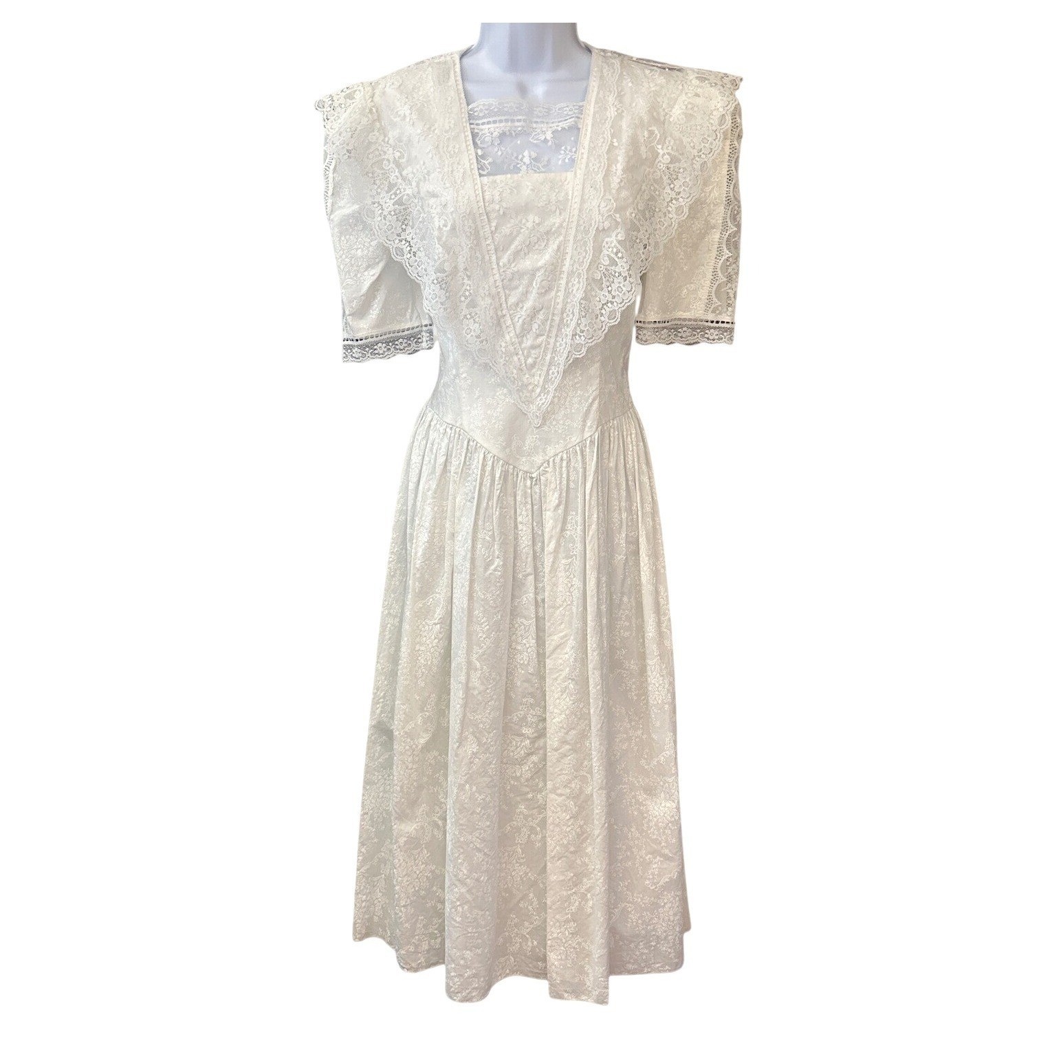80s Gunne Sax Jessica McClintock Dress Cottagecore Victorian Romantic White Lace
