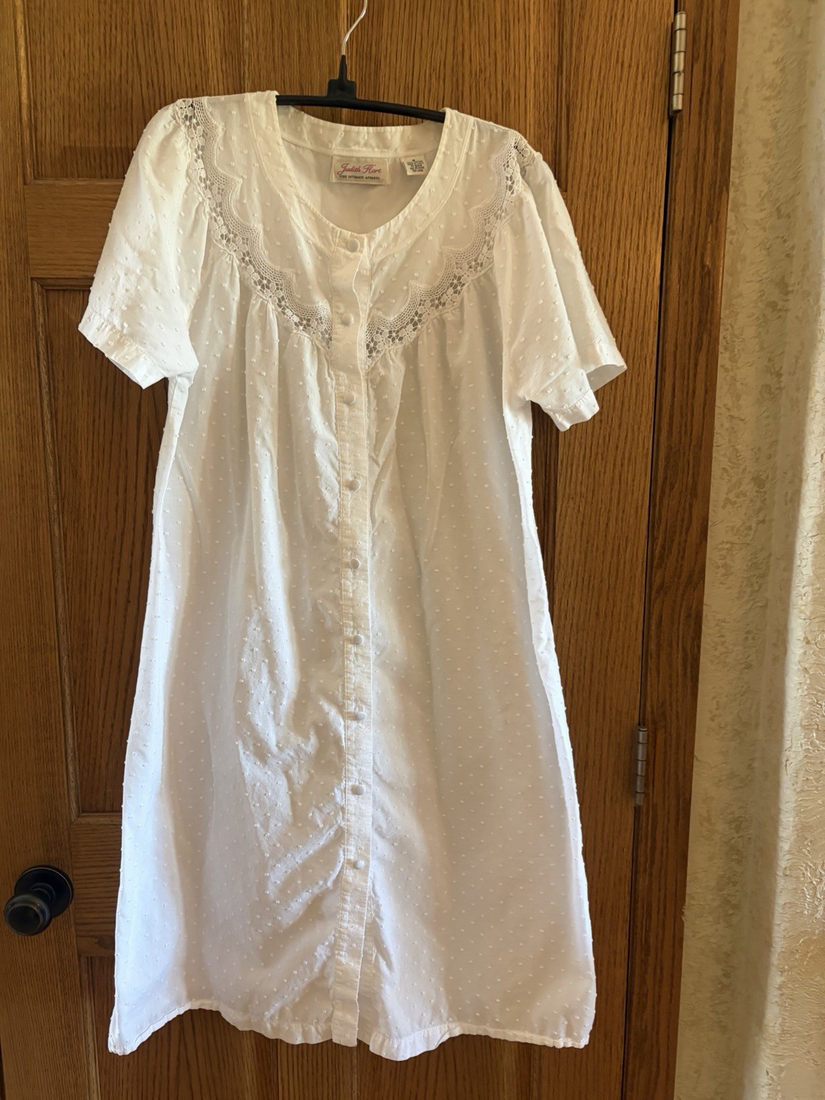 Vintage Judith Hart Swiss Dot Cotton Nightgown Made in Italy White Lace Medium