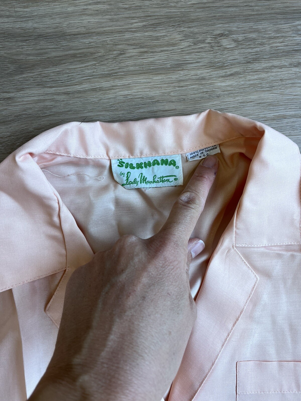 Vintage 70s Silkhana Lady Manhattan Pink Button Up Short Sleeve Blouse / Shirt P