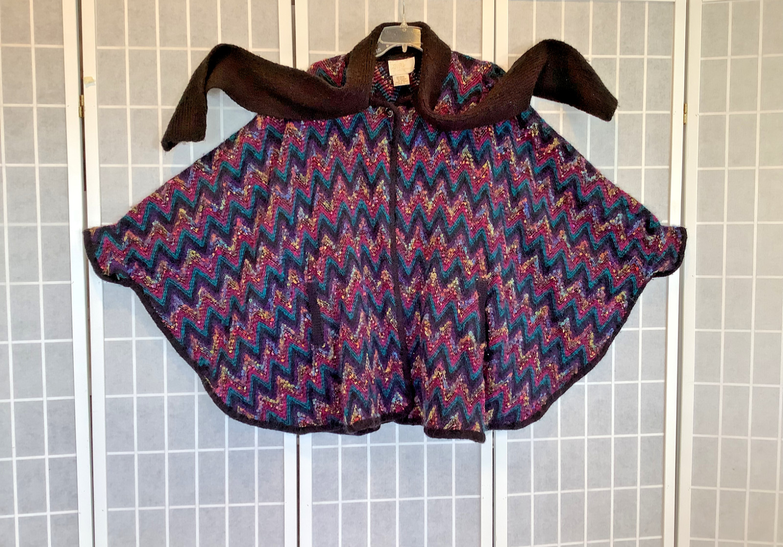 Vtg Lilly of California 50% Mohair Blend Swing Cape Cloak Textured Knit Poncho