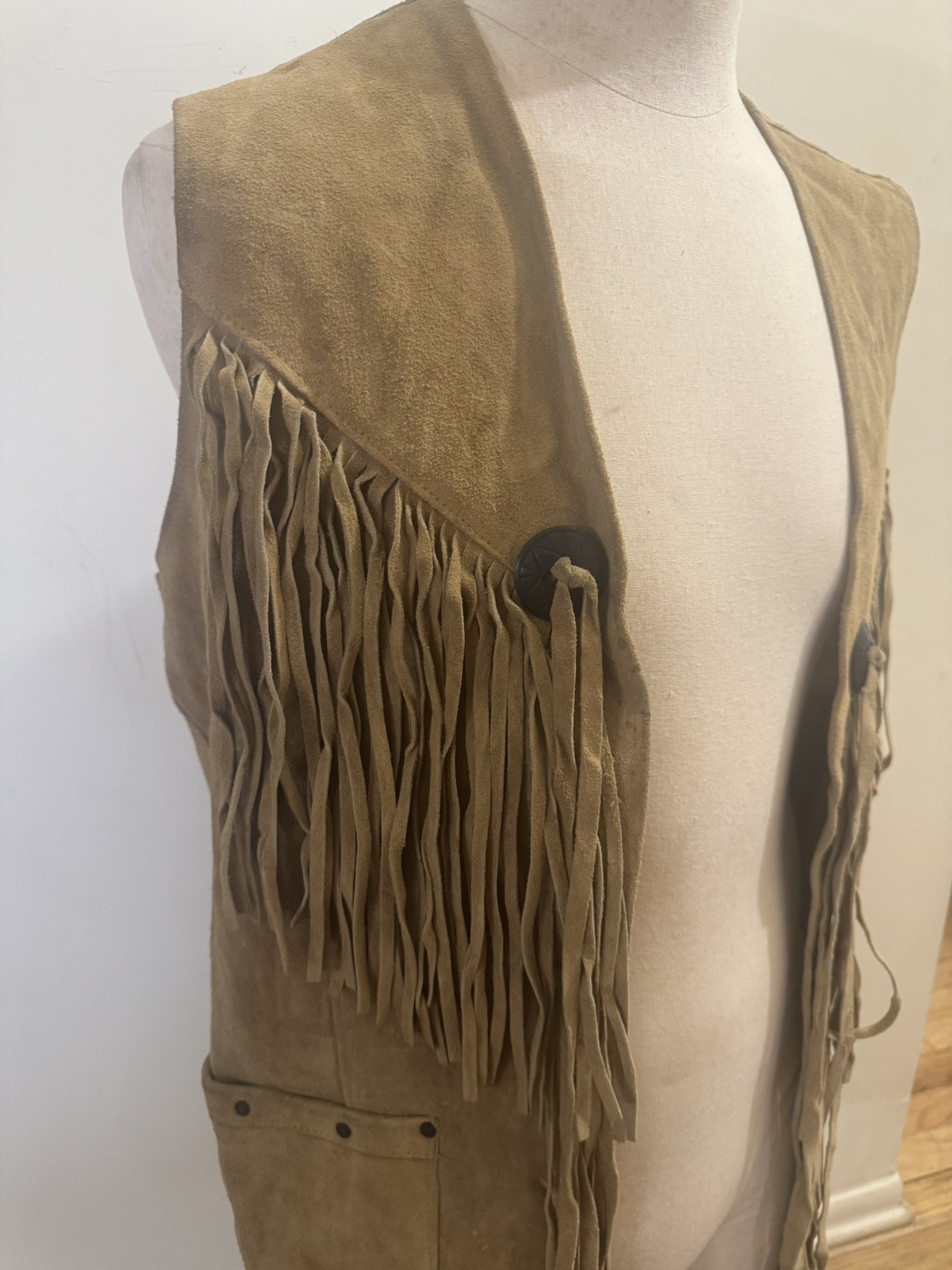 Vintage Gallaghers Suede Fringe Vest Western Leather Tan Size L
